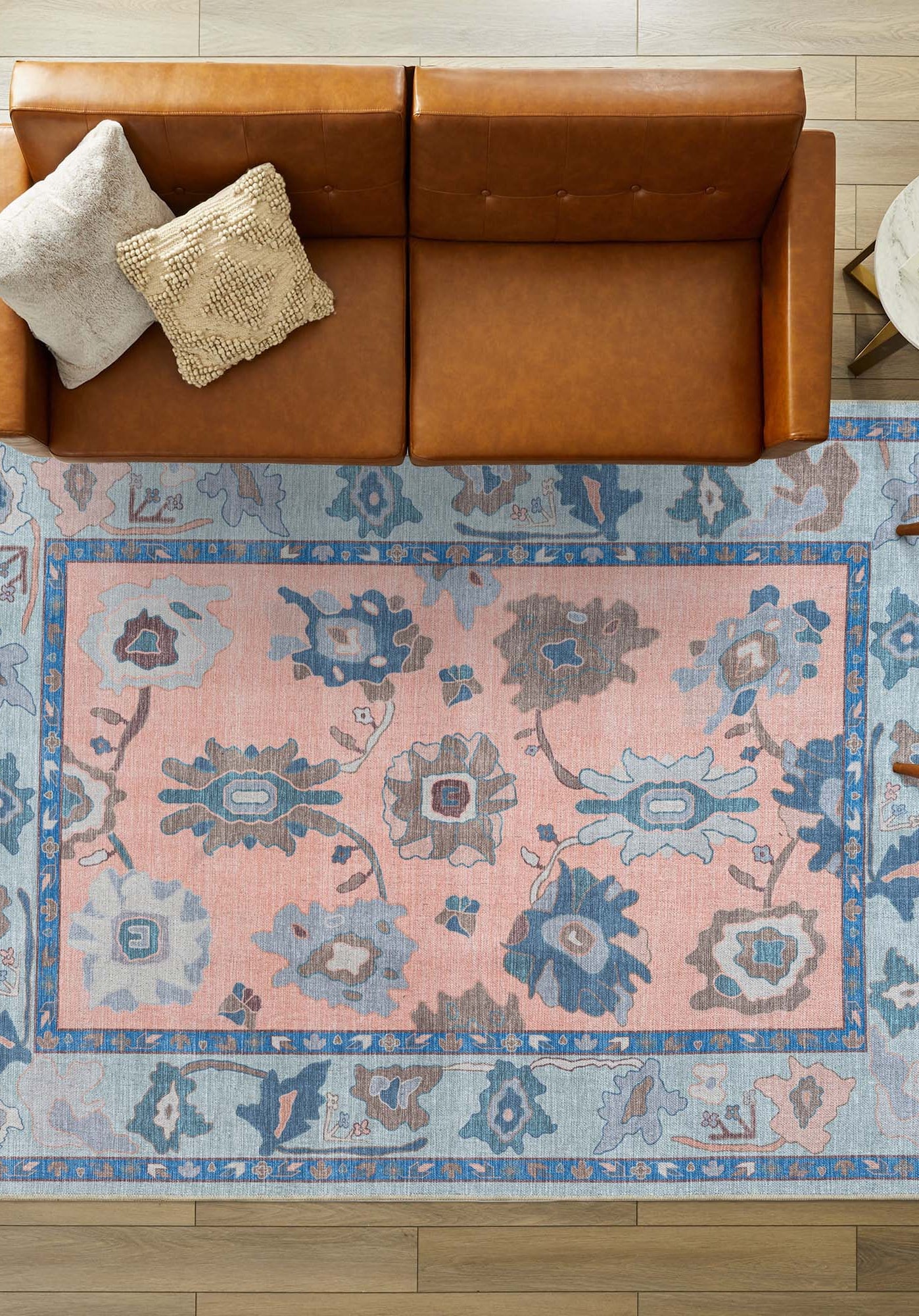 Menna Salmon Orange Blue Modern Oushak Rug