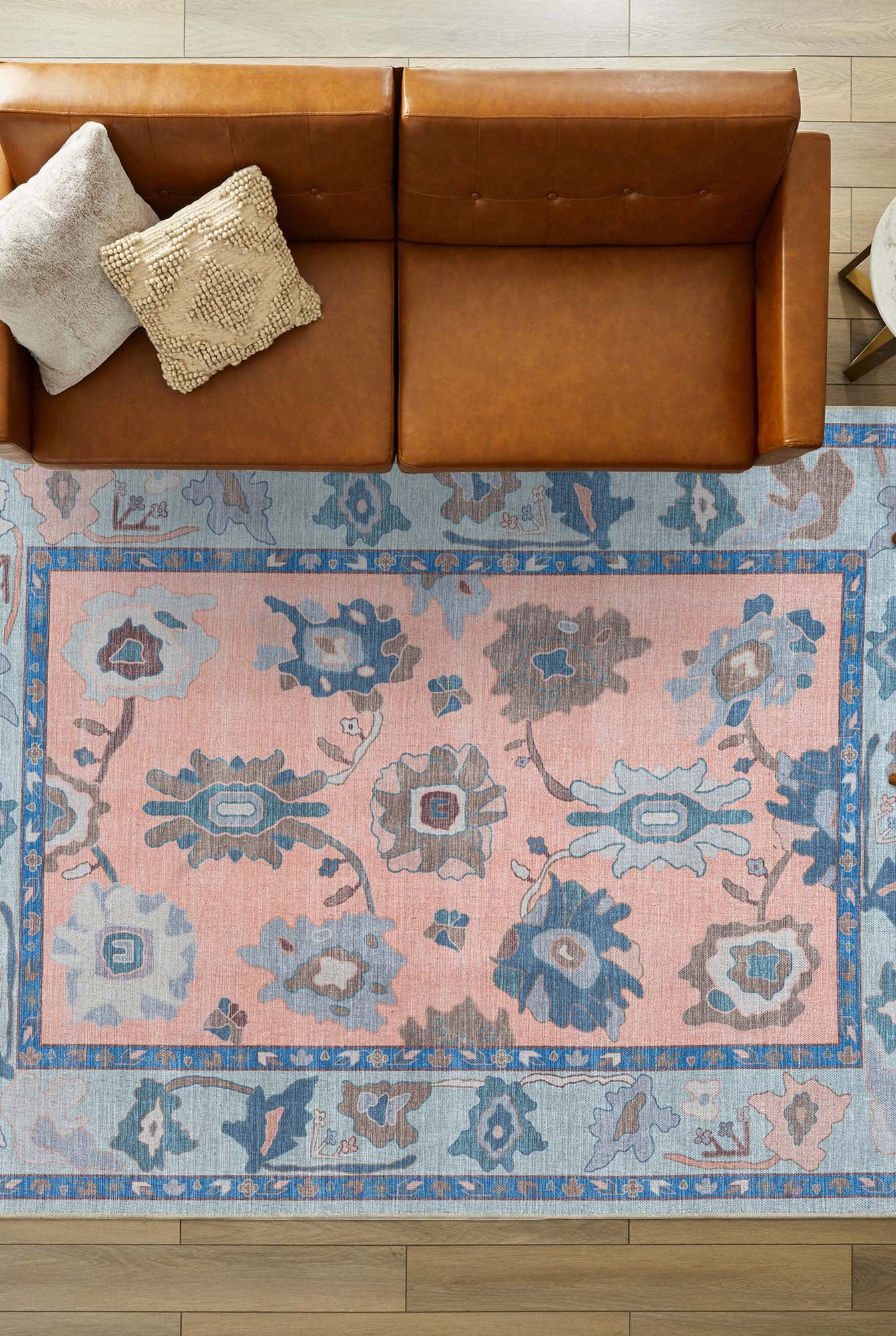 Menna Salmon Orange Blue Modern Oushak Rug