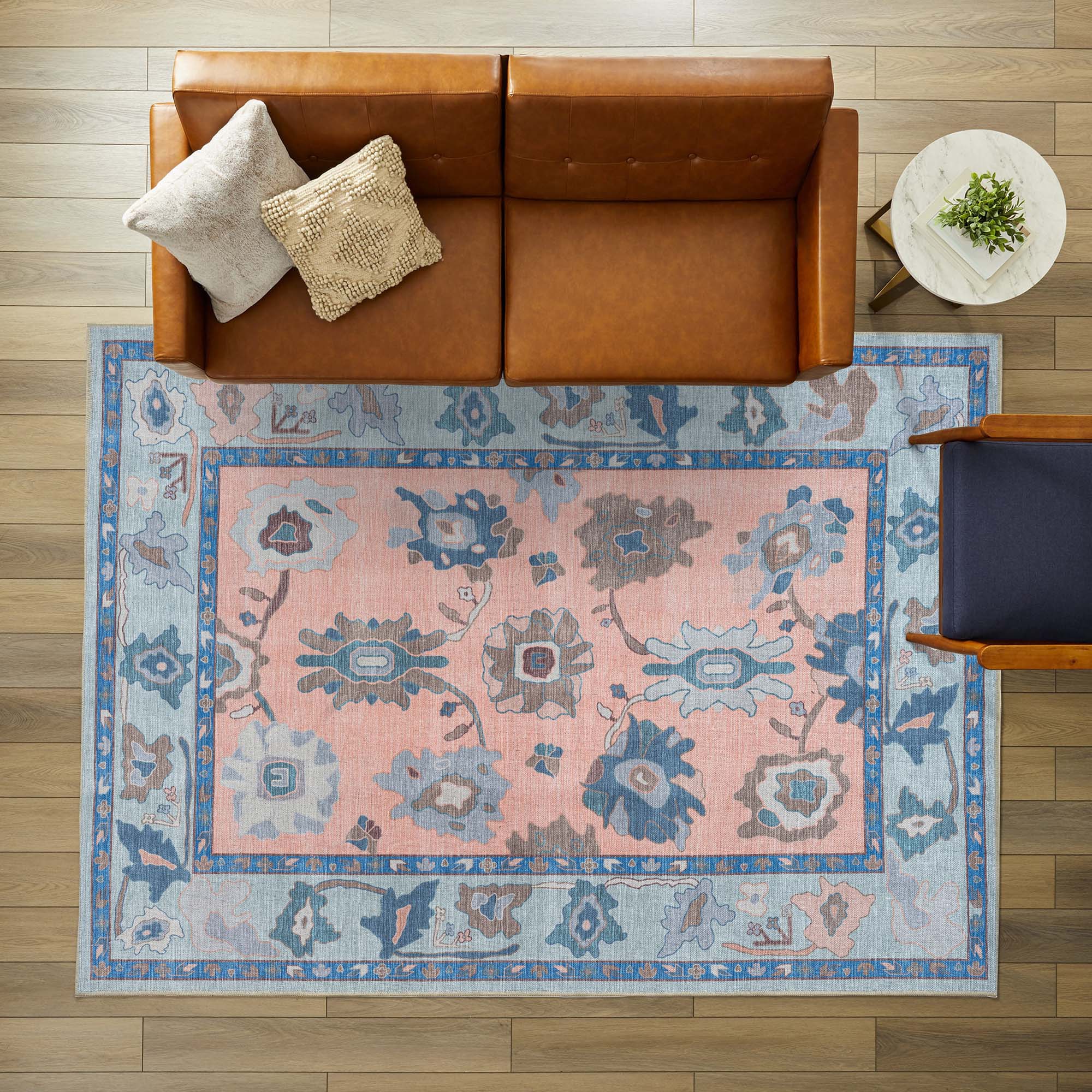 Menna Salmon Orange Blue Modern Oushak Rug