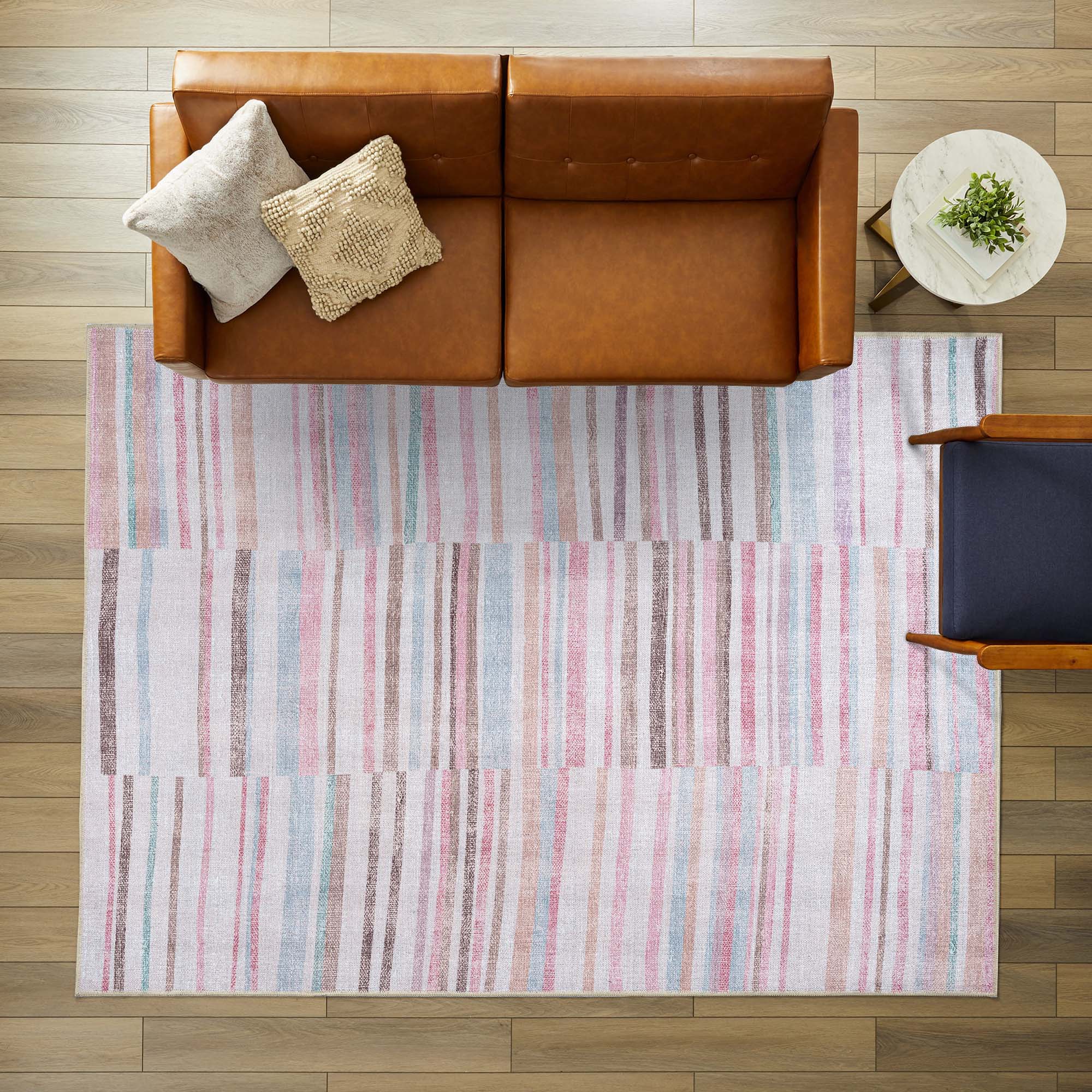 Kalia Faded Modern Turkish Striped Colorful Rug