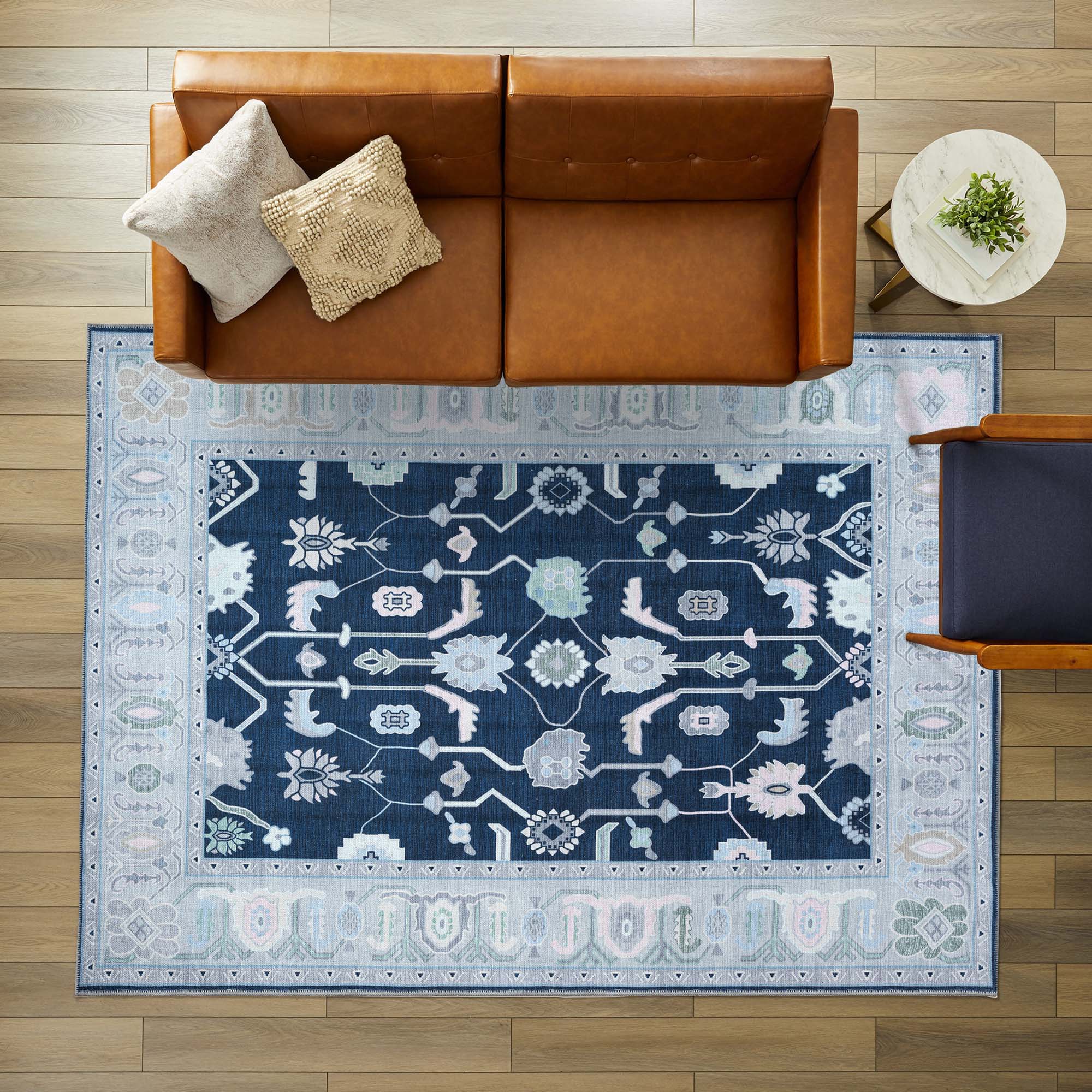 Nurul Navy Blue Modern Oushak Rug
