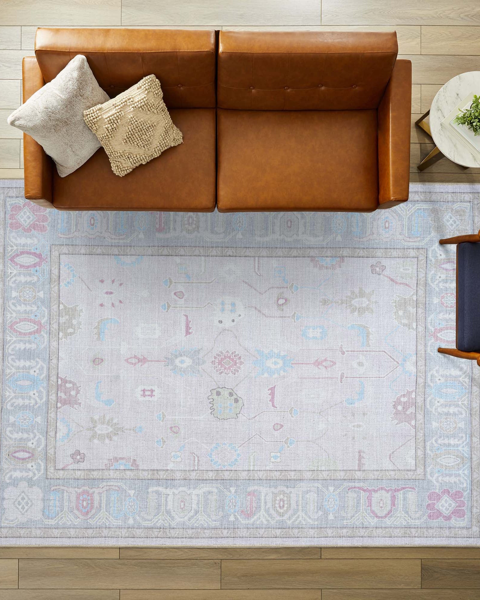 Daria Neutral Faded Pink Blush Oushak Rug