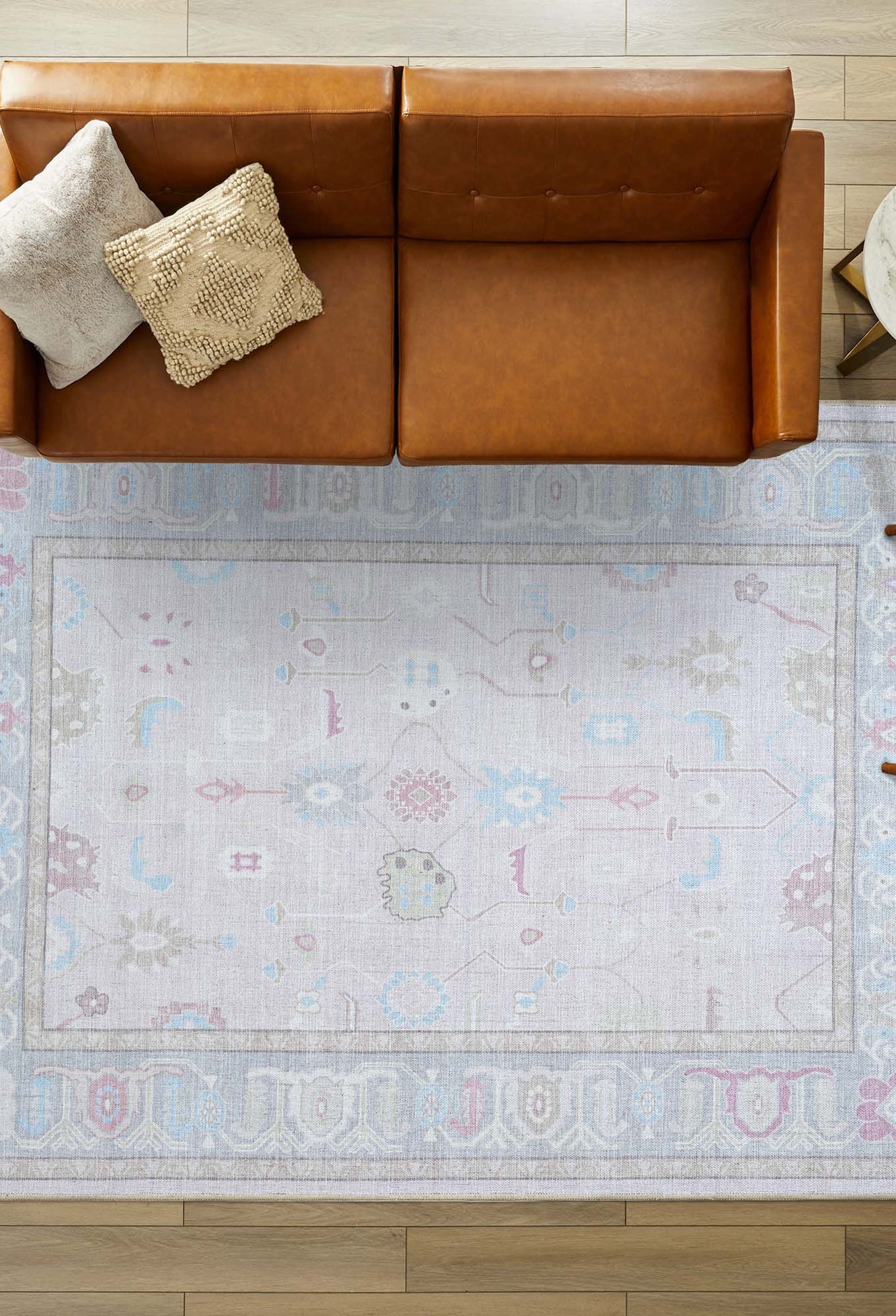 Daria Neutral Faded Pink Blush Oushak Rug