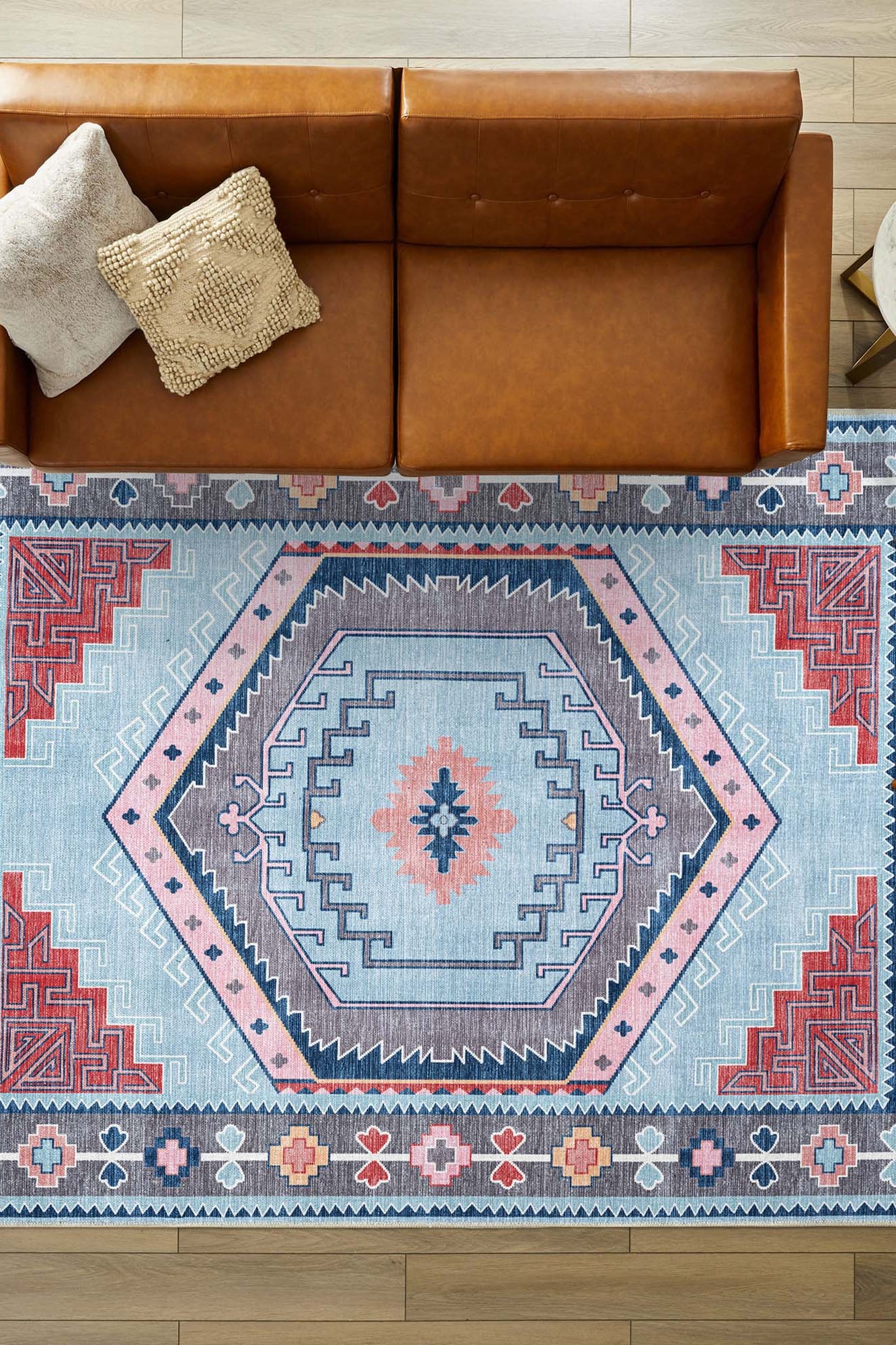 Leena Blue Colorful Aesthetic Oushak Rug