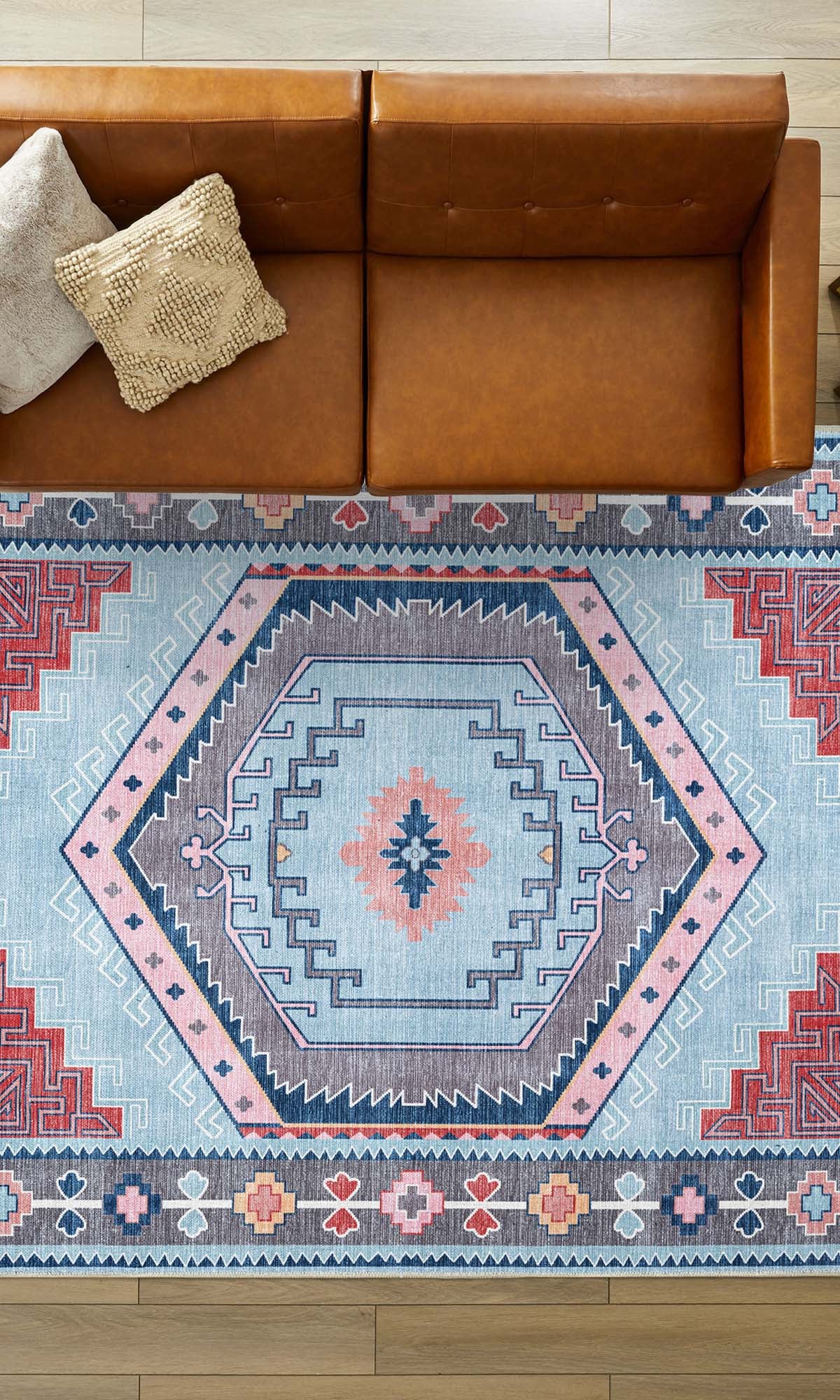 Leena Blue Colorful Aesthetic Oushak Rug