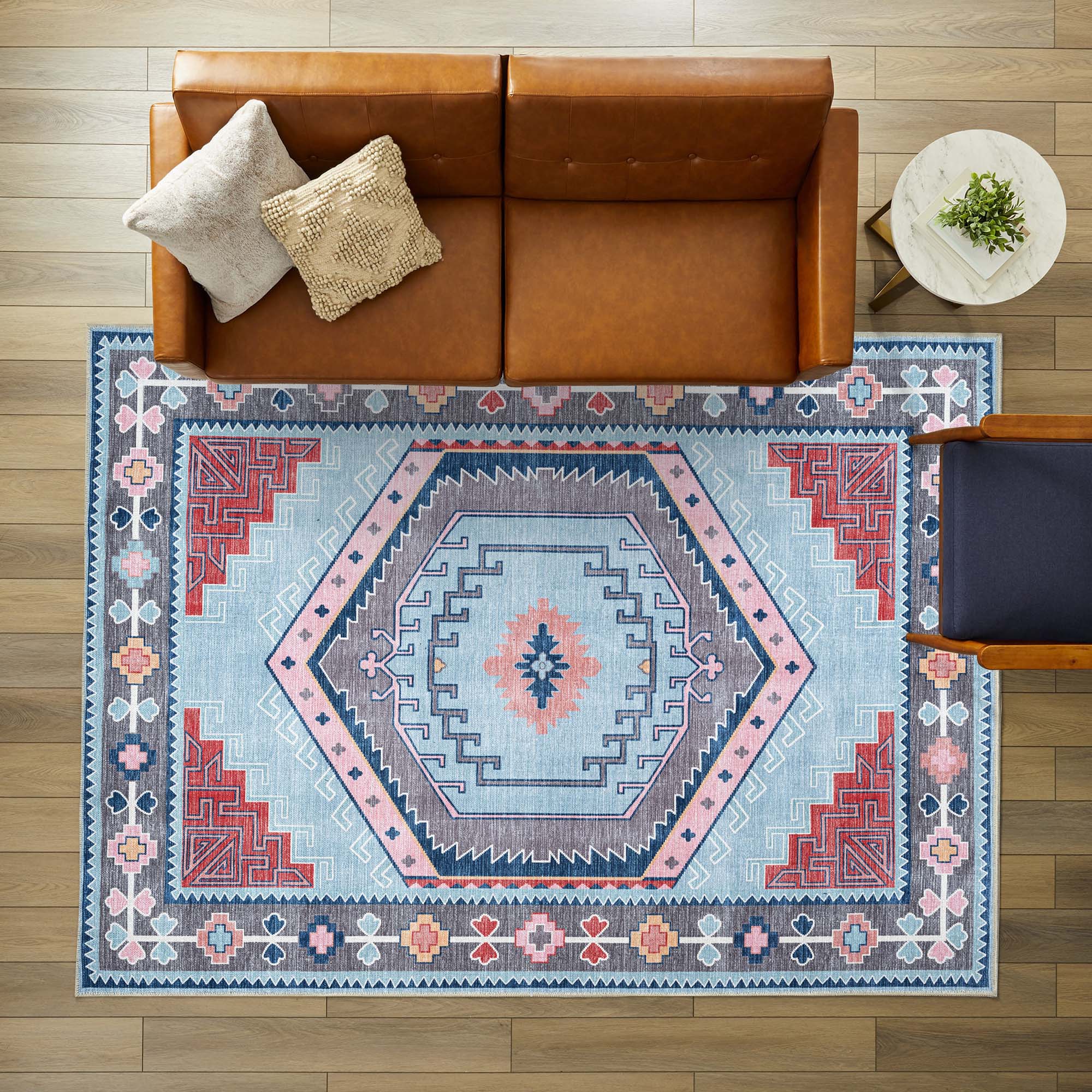 Leena Blue Colorful Aesthetic Oushak Rug