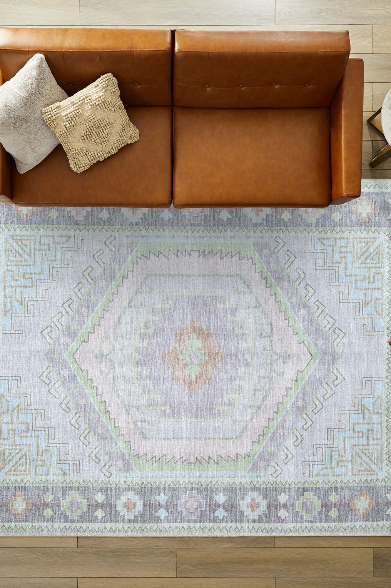 Eloise Faded Pastel Green Modern Oushak Rug