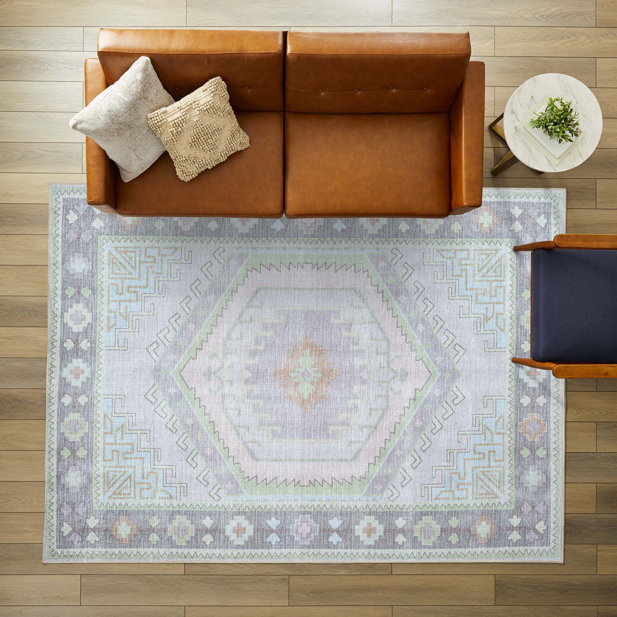 Eloise Faded Pastel Green Modern Oushak Rug