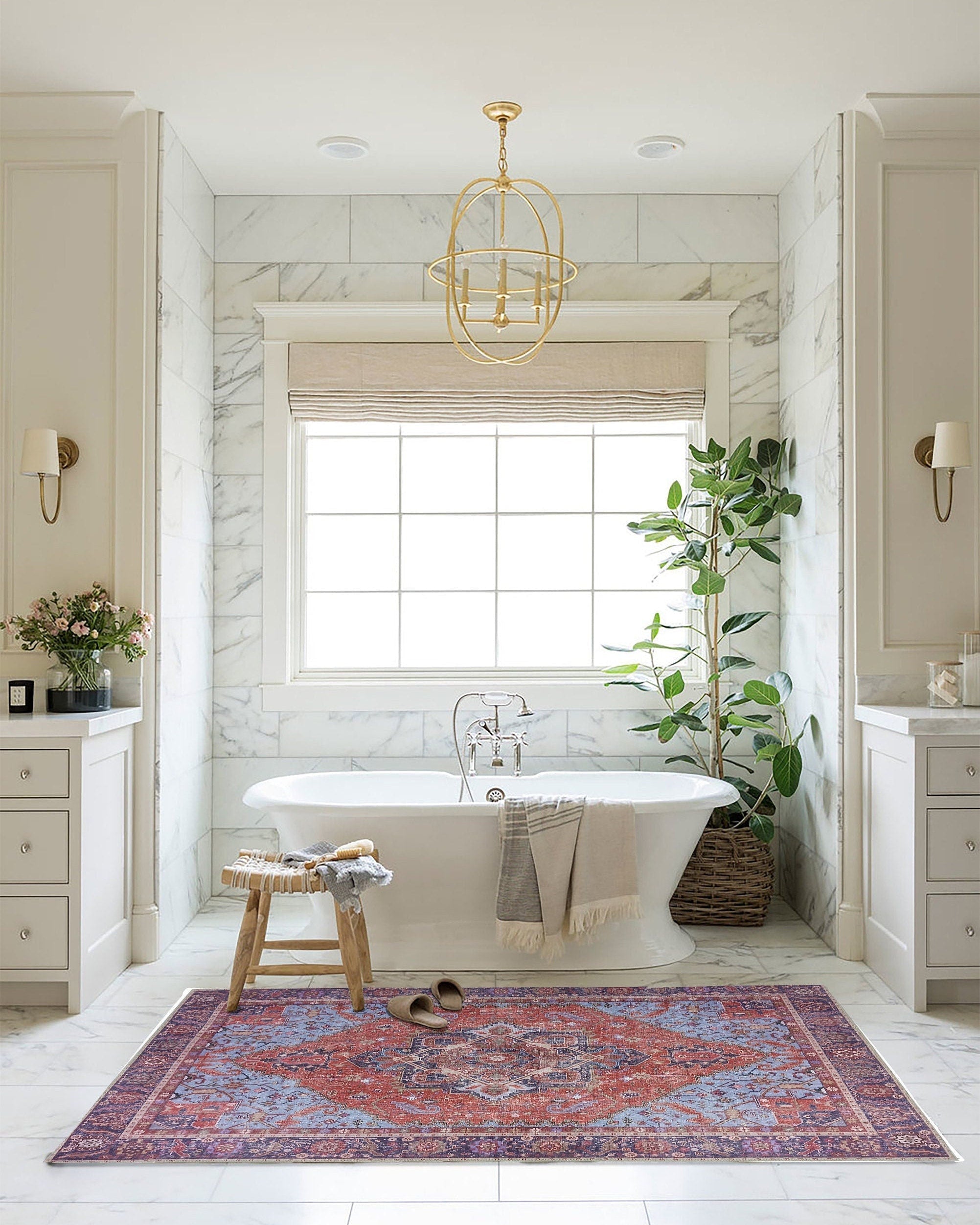 Ola Persian Heriz Red & Blue Medallion Rug