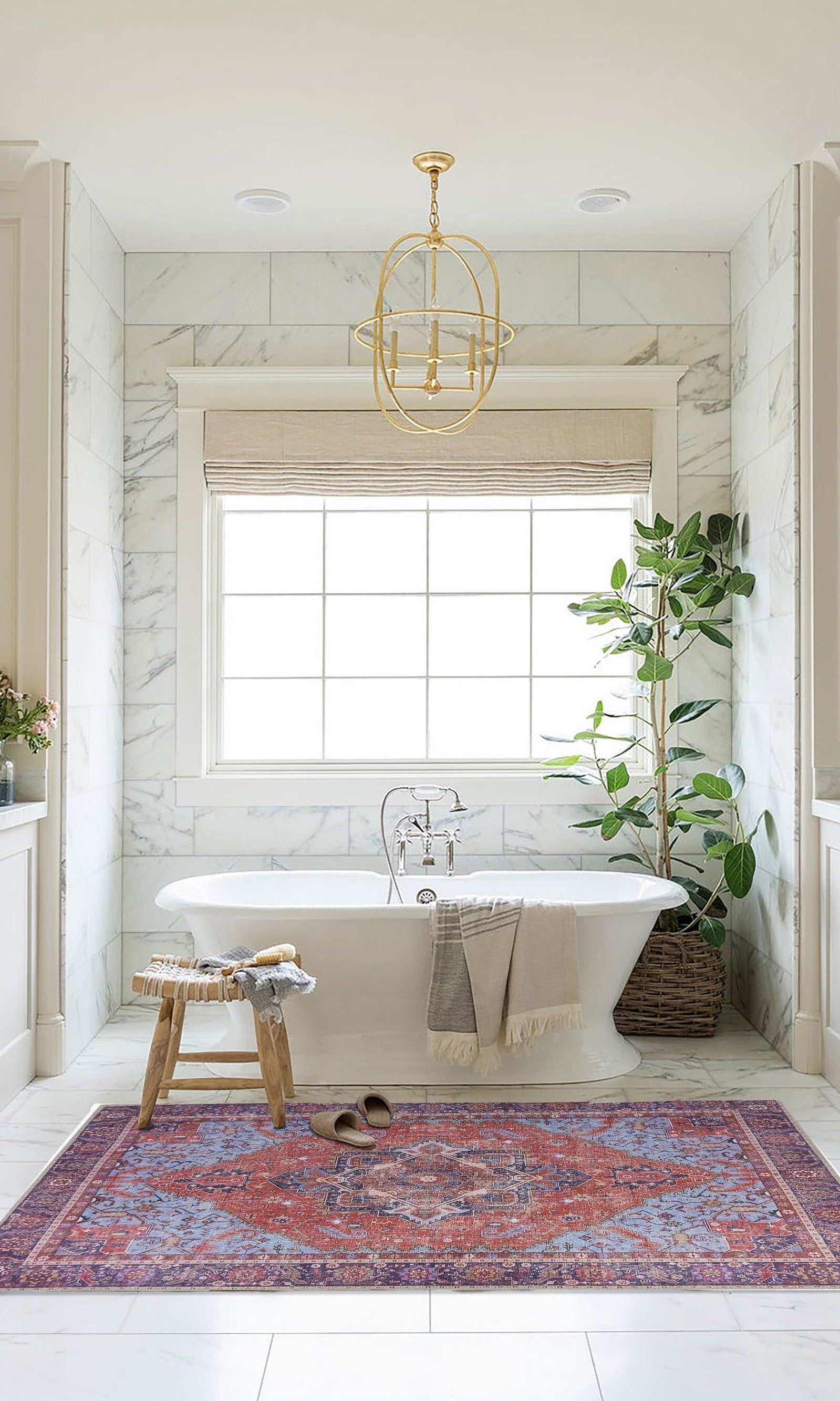 Ola Persian Heriz Red & Blue Medallion Rug