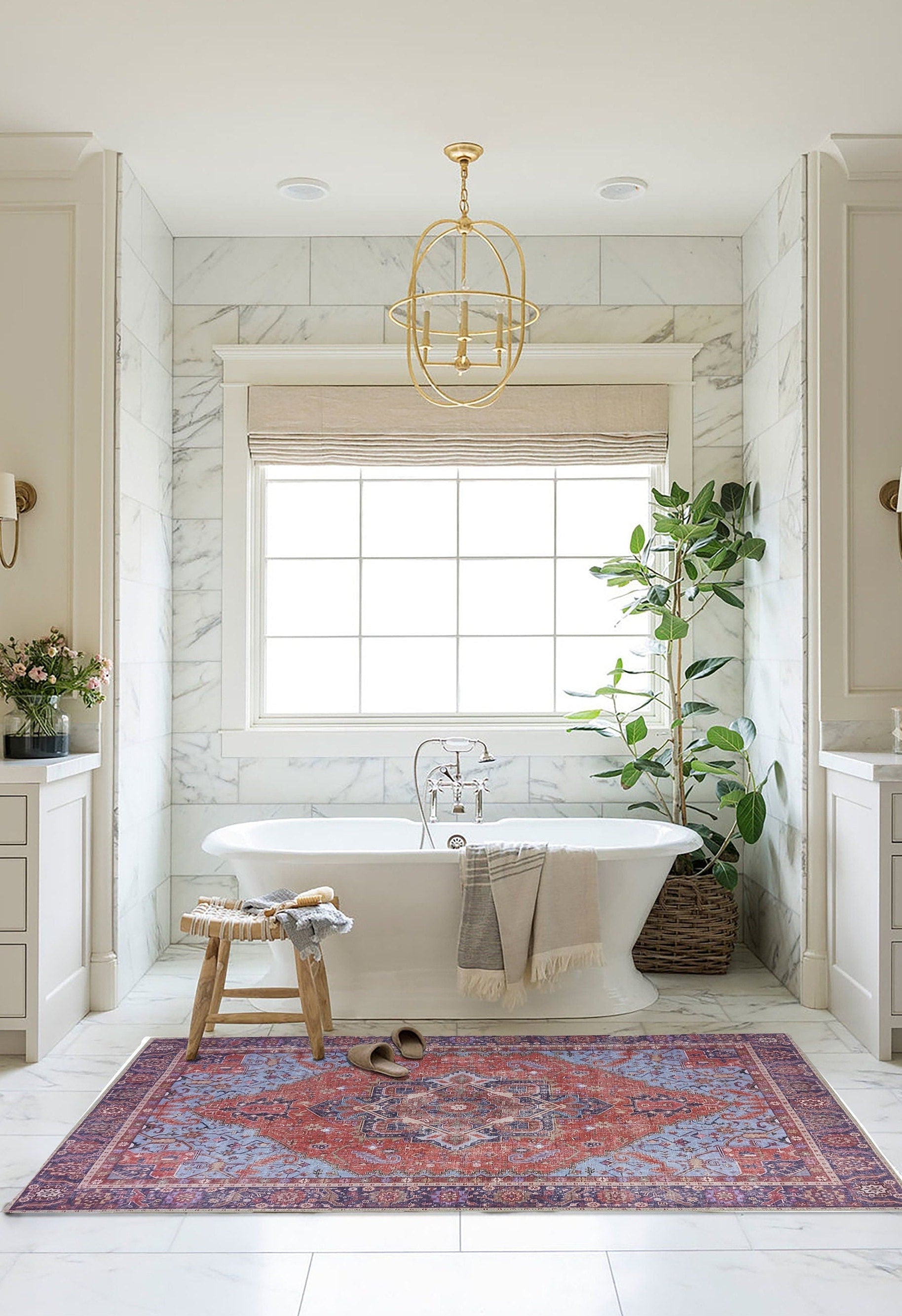 Ola Persian Heriz Red & Blue Medallion Rug