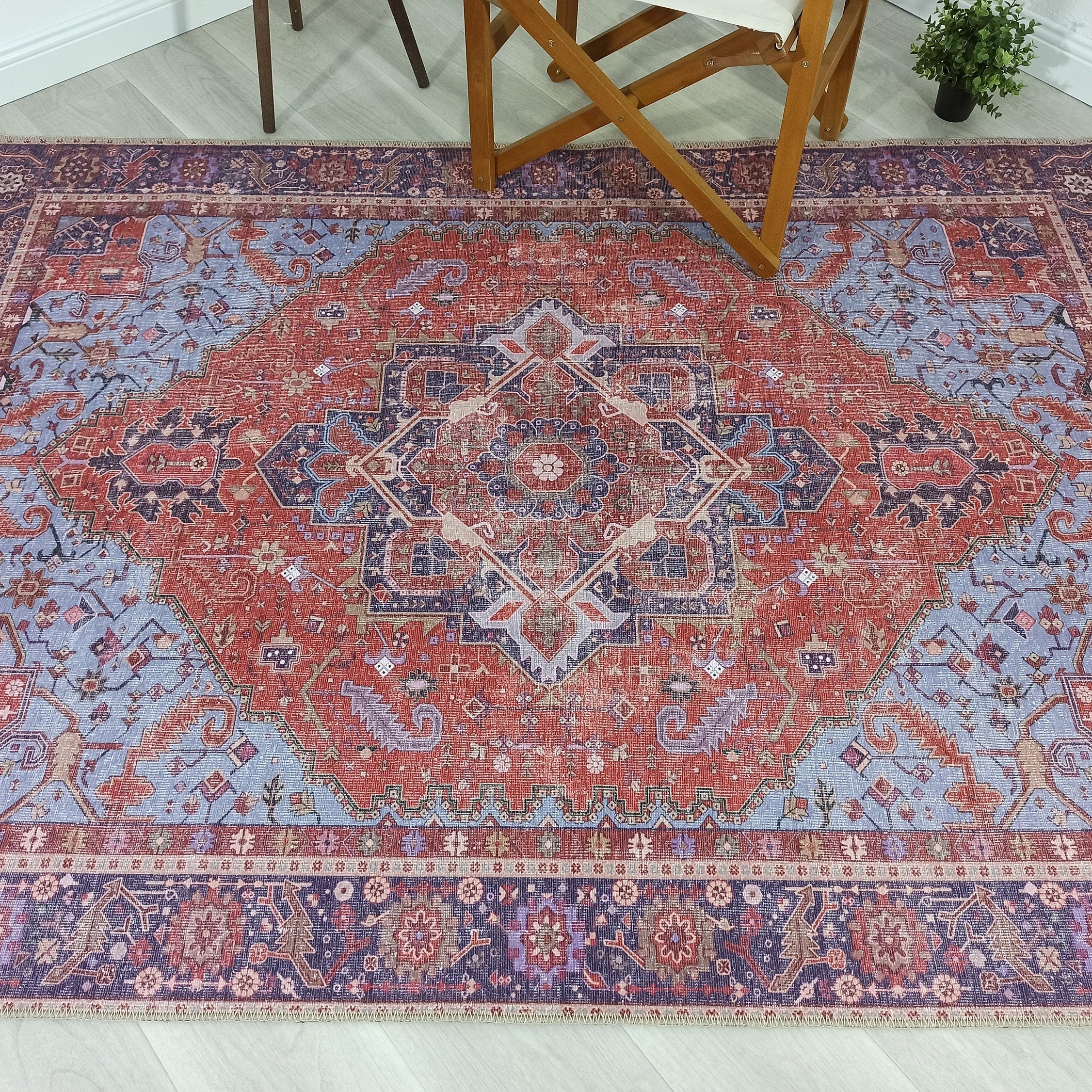 Ola Persian Heriz Red & Blue Medallion Rug