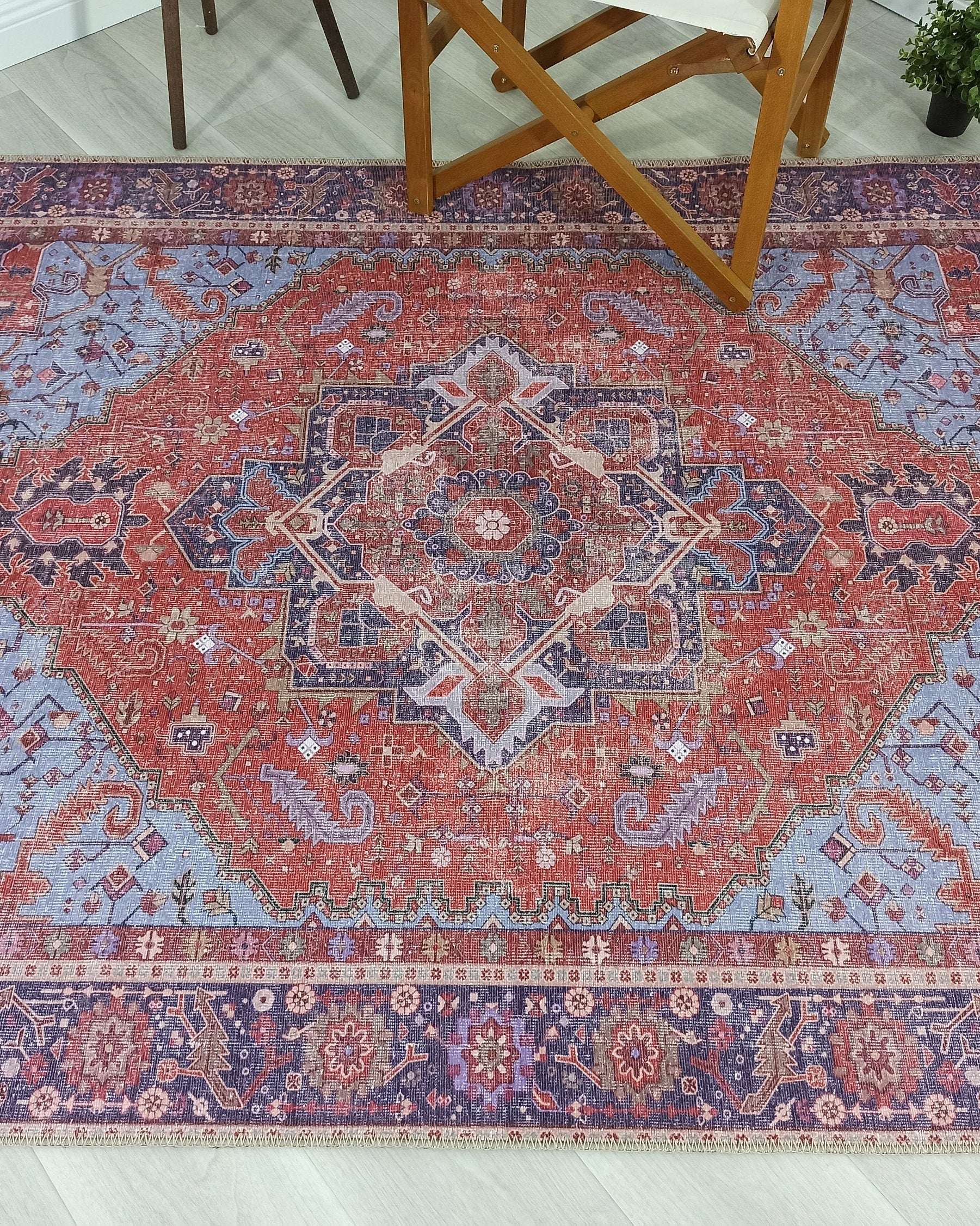 Ola Persian Heriz Red & Blue Medallion Rug
