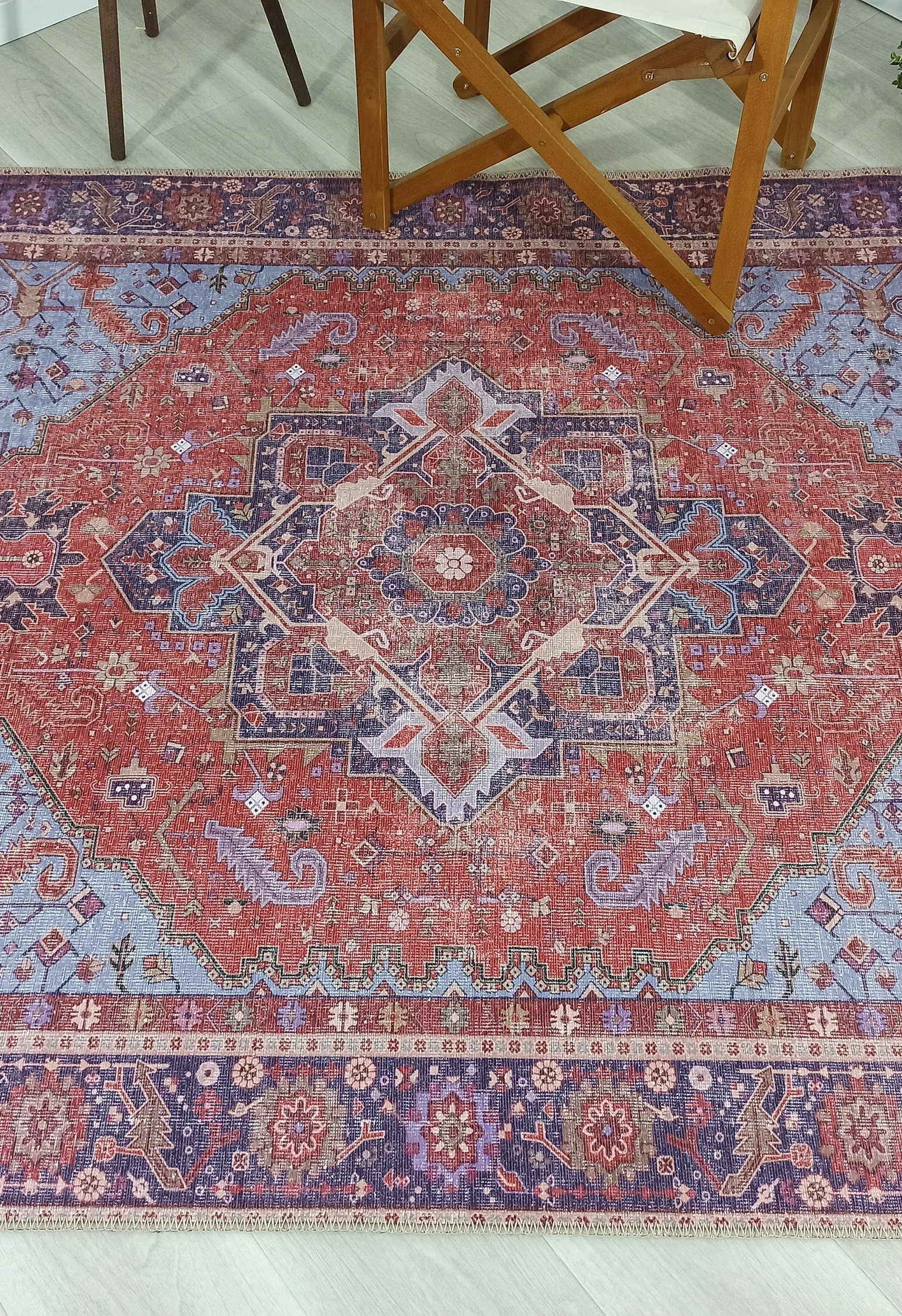 Ola Persian Heriz Red & Blue Medallion Rug