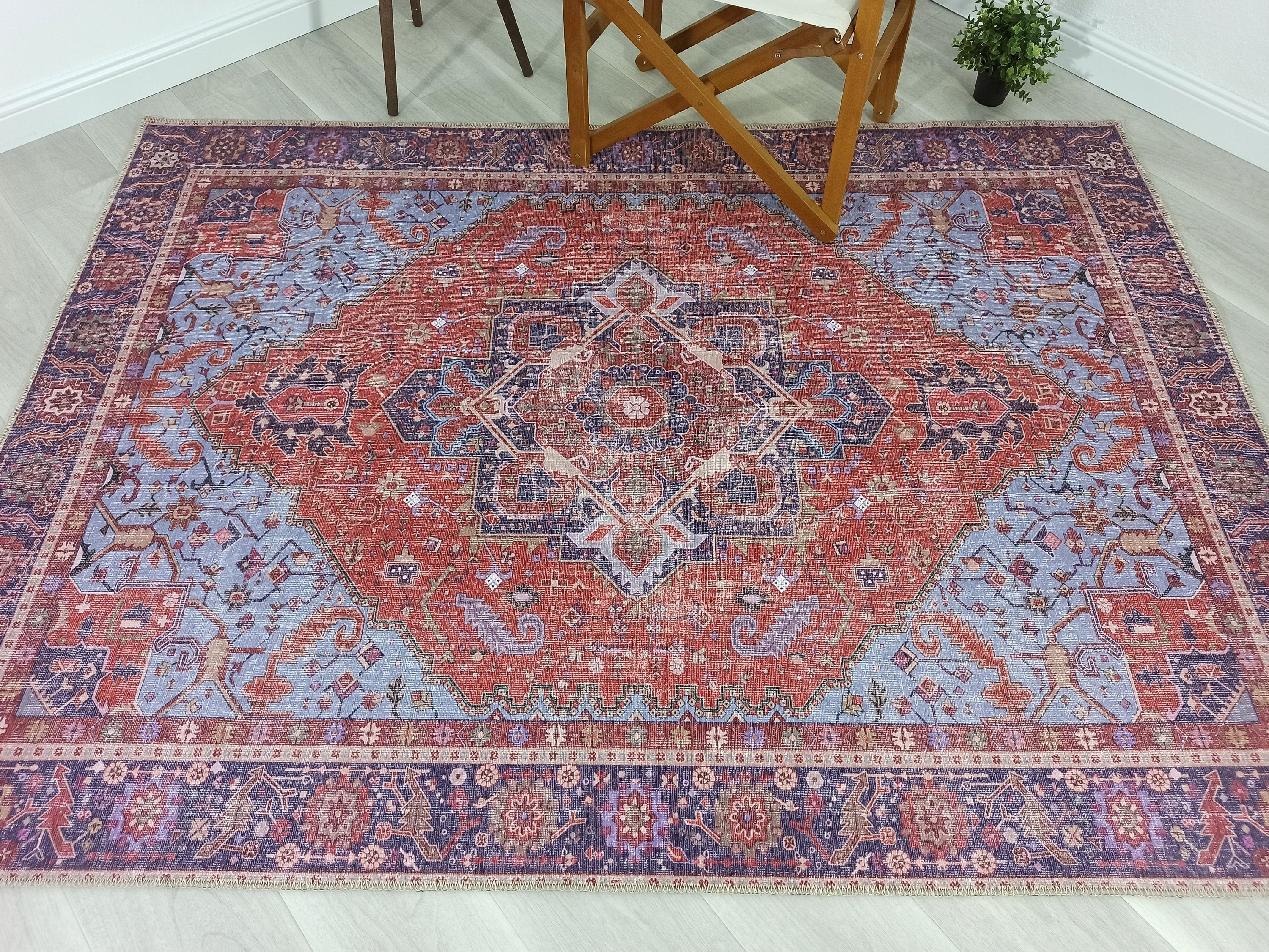 Ola Persian Heriz Red & Blue Medallion Rug