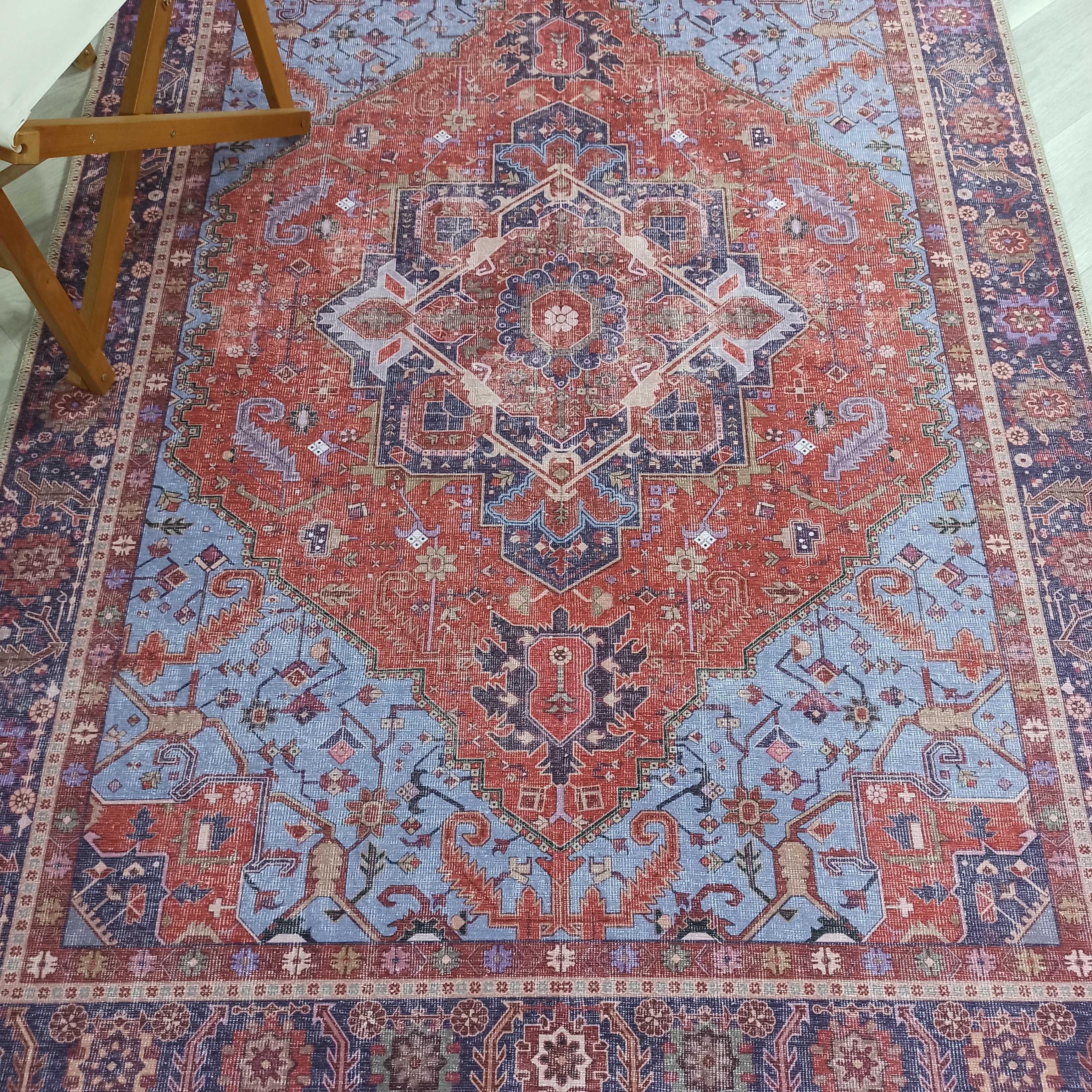 Ola Persian Heriz Red & Blue Medallion Rug