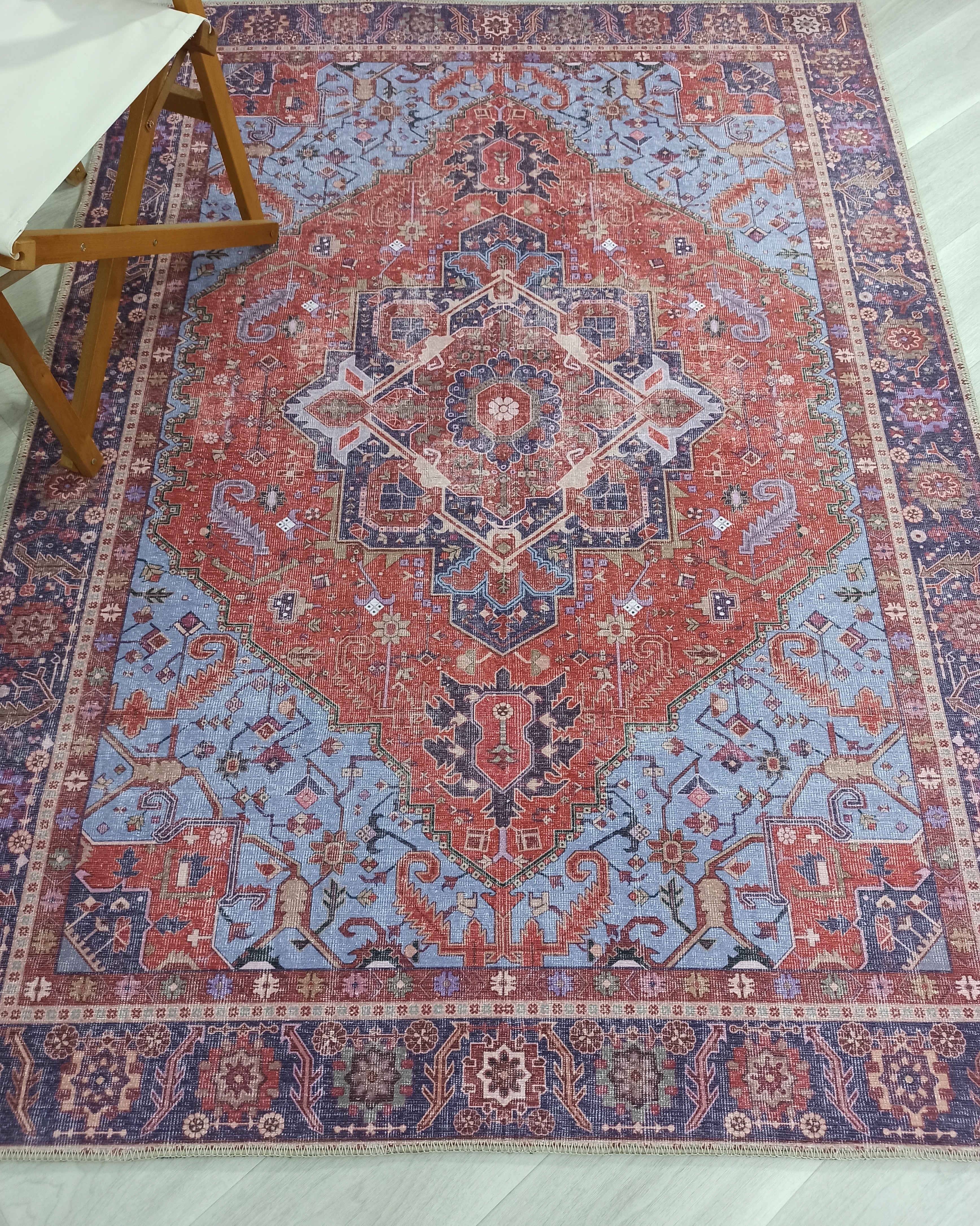 Ola Persian Heriz Red & Blue Medallion Rug
