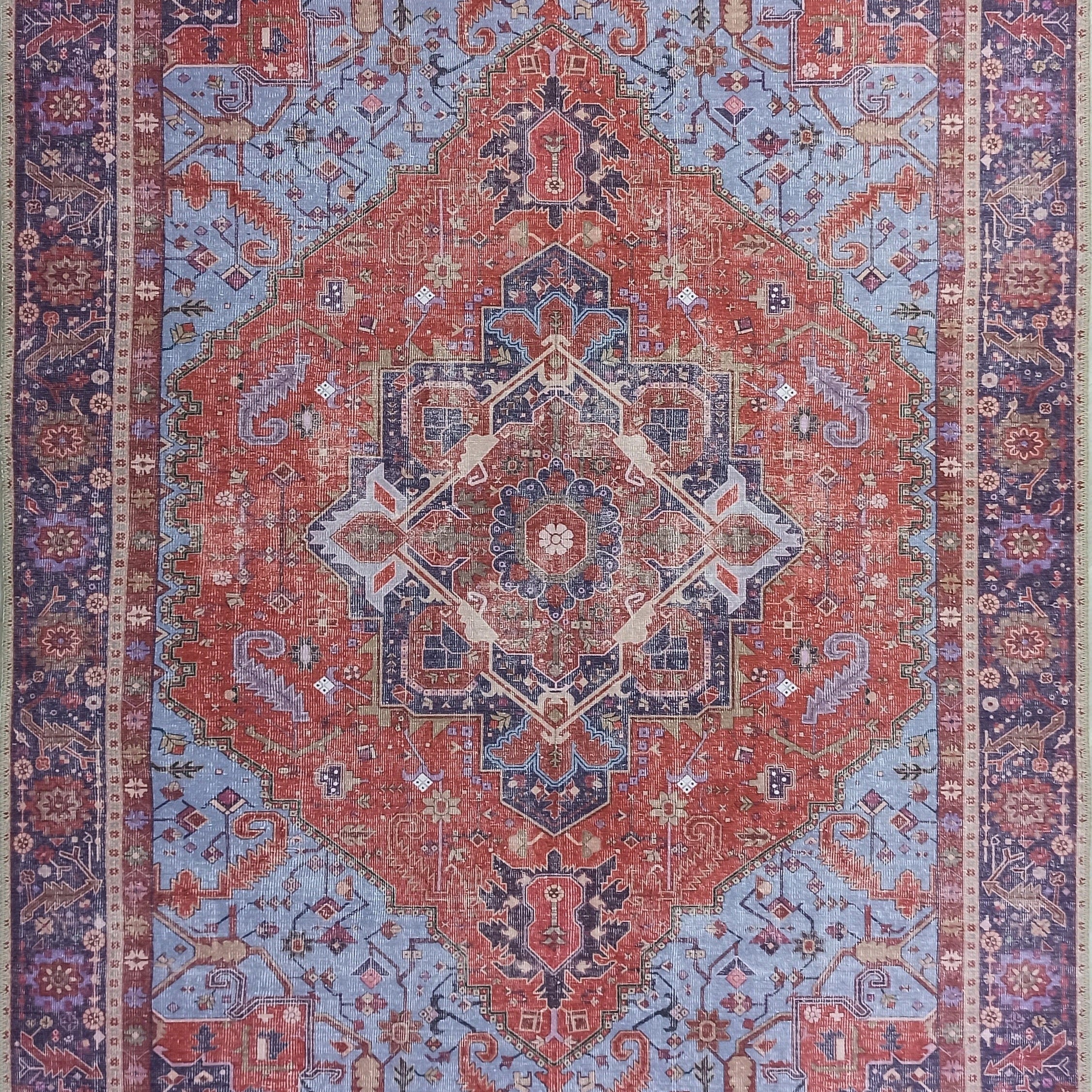 Ola Persian Heriz Red & Blue Medallion Rug