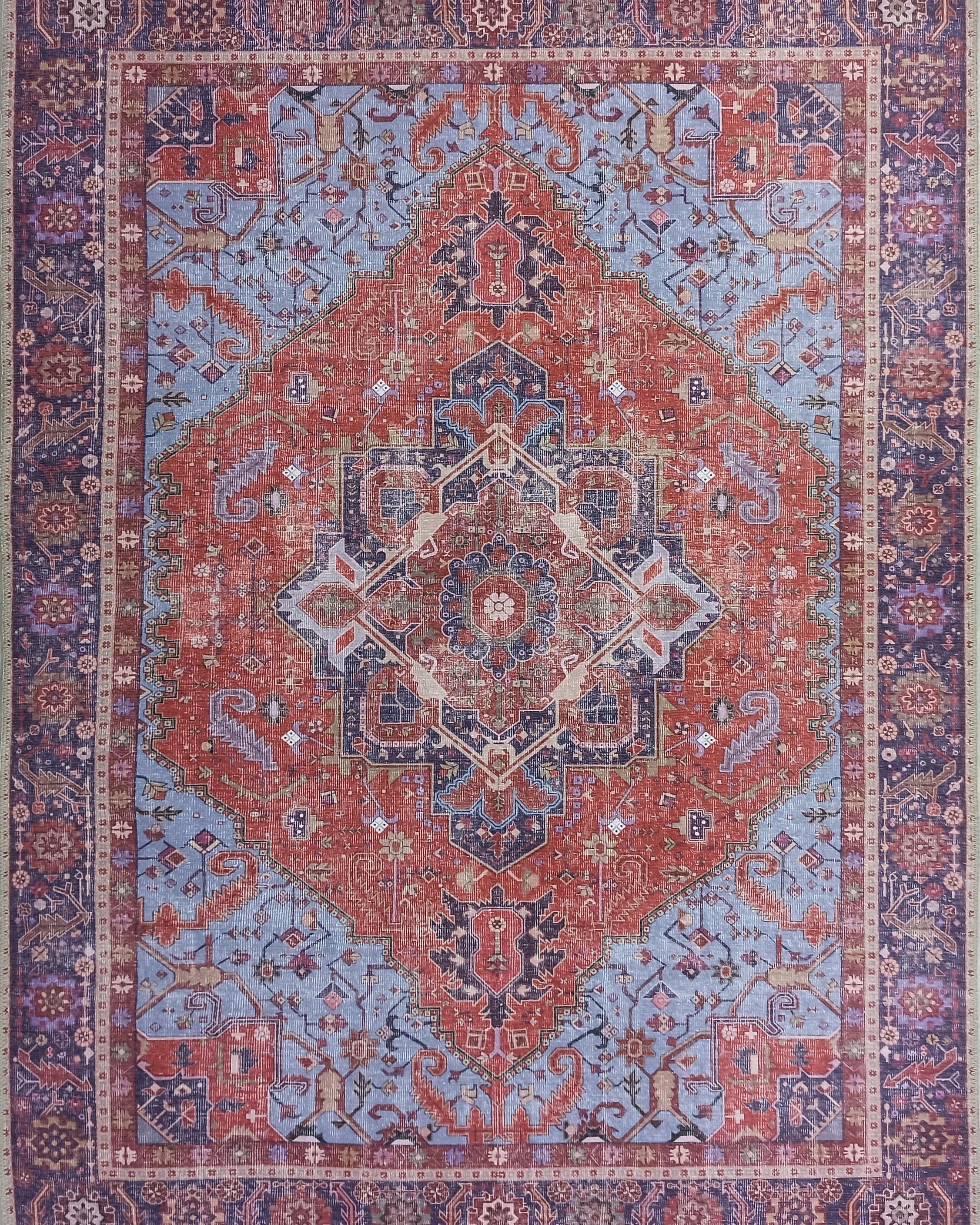 Ola Persian Heriz Red & Blue Medallion Rug