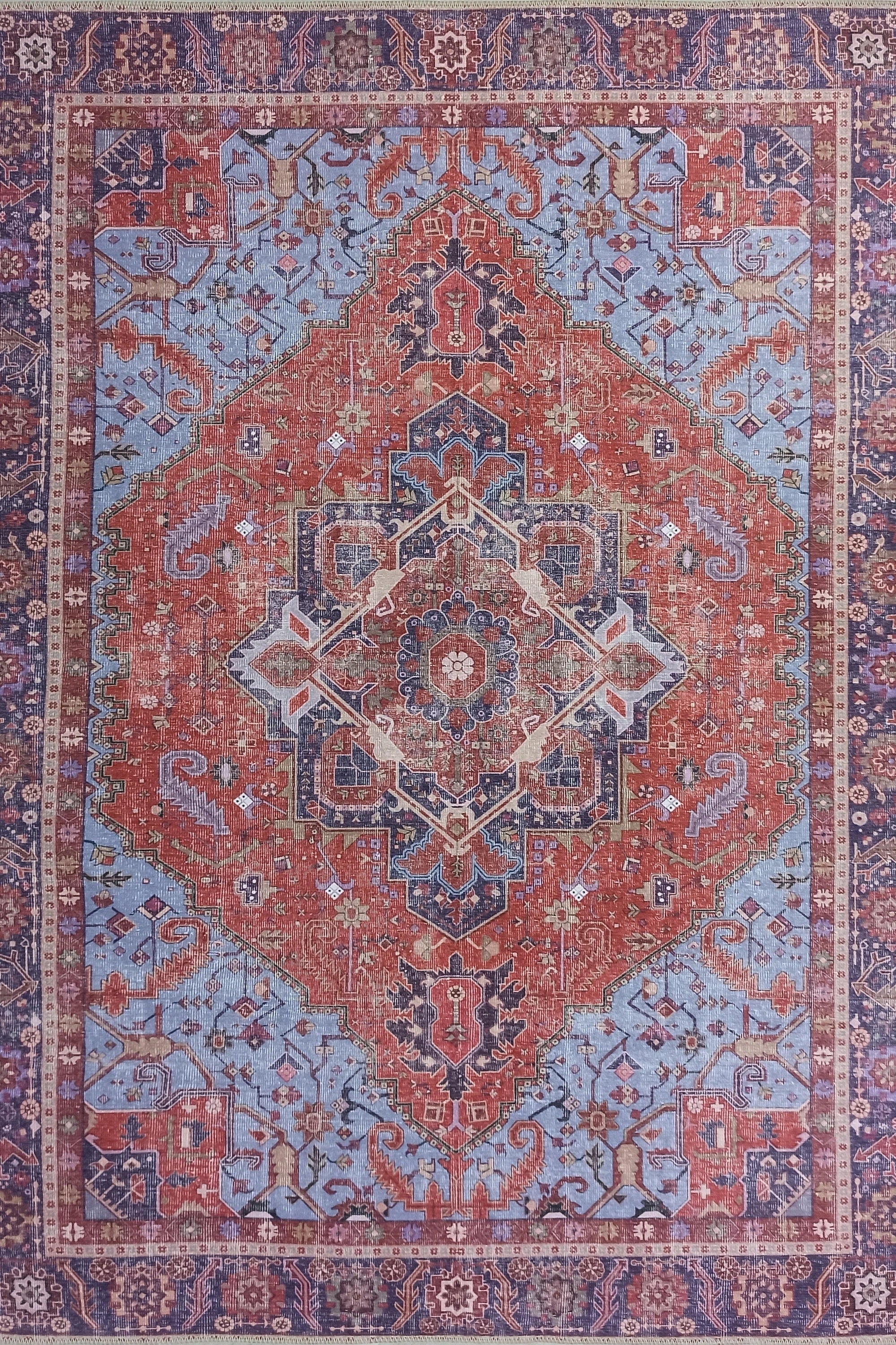 Ola Persian Heriz Red & Blue Medallion Rug