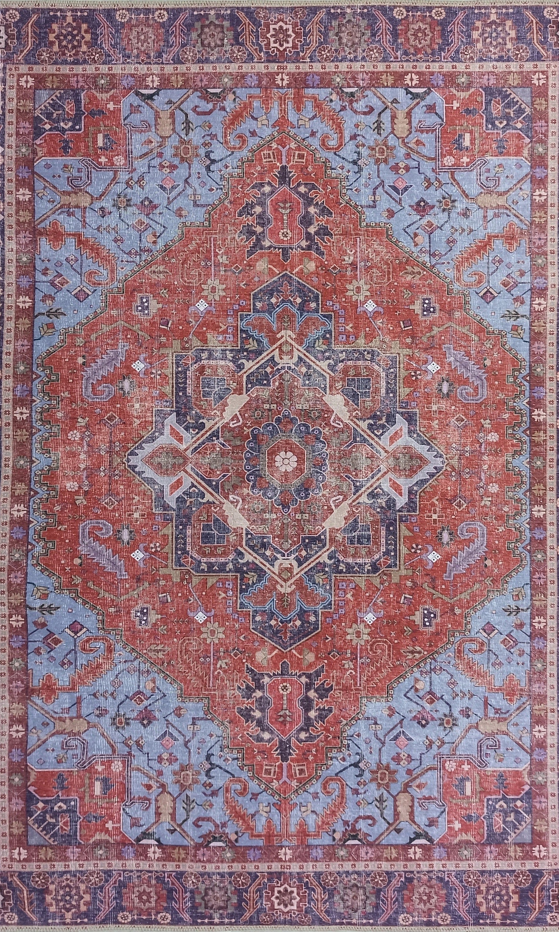 Ola Persian Heriz Red & Blue Medallion Rug
