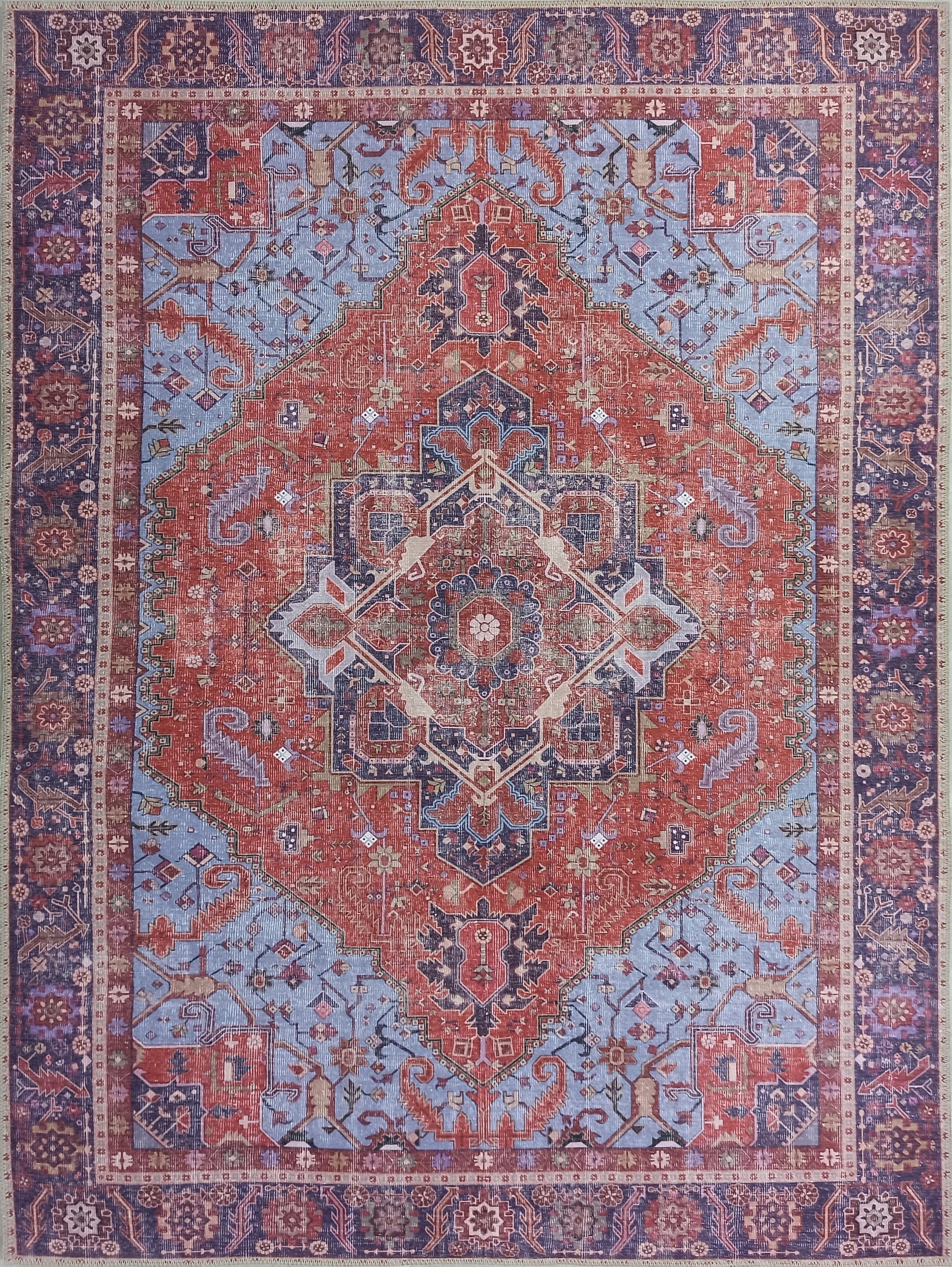 Ola Persian Heriz Red & Blue Medallion Rug