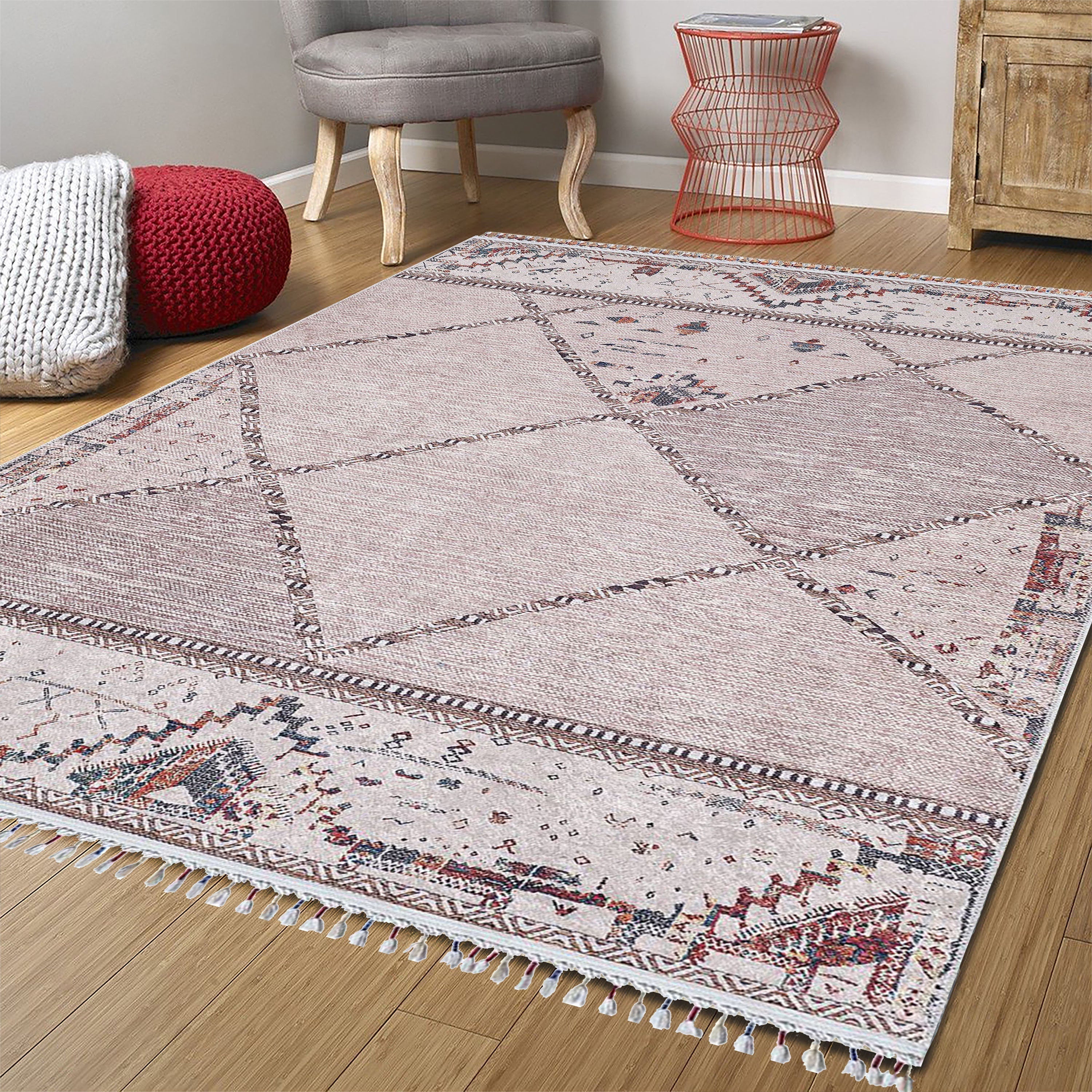 Omniya Moroccan Diamond Trellis Beige Rug