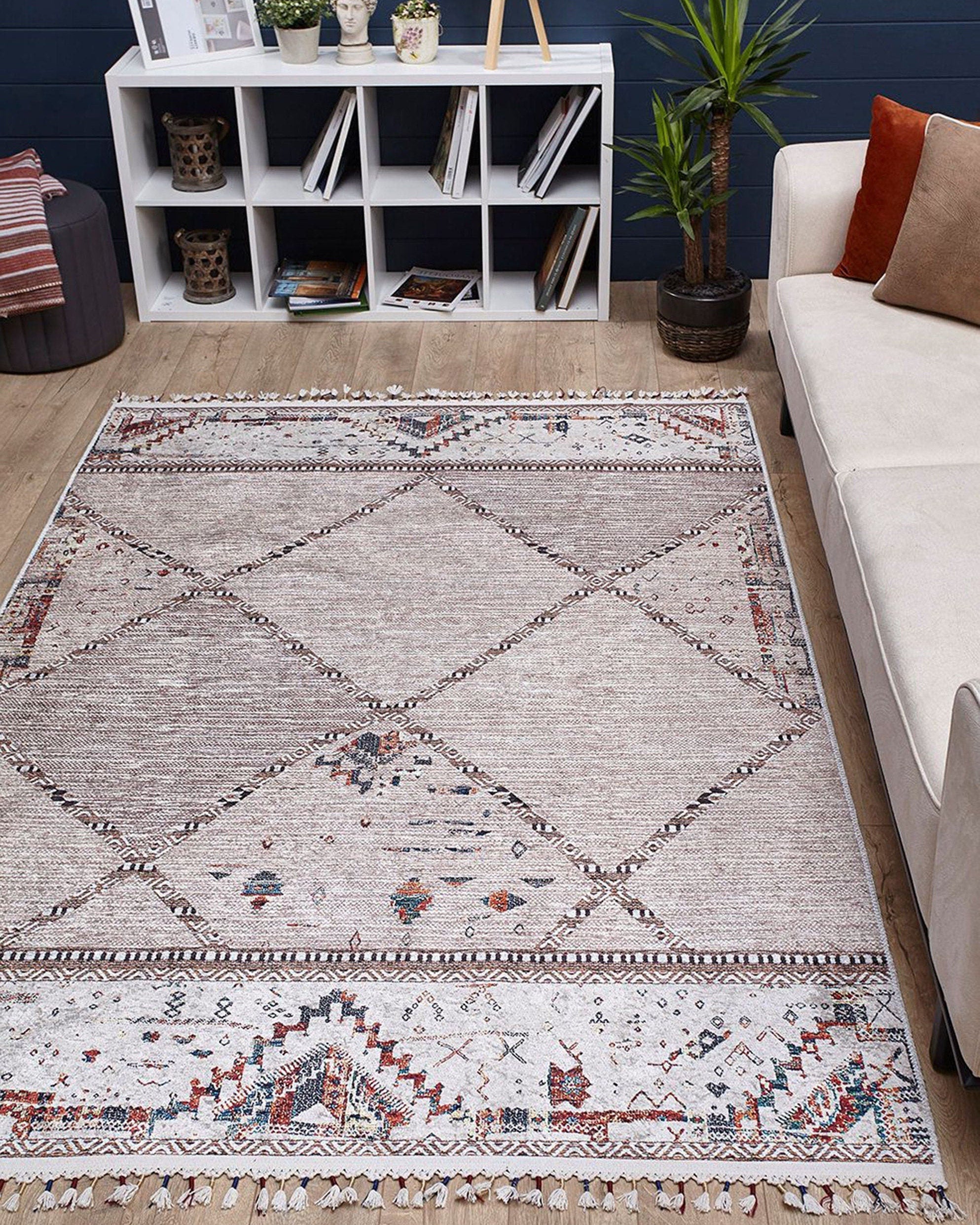 Omniya Moroccan Diamond Trellis Beige Rug