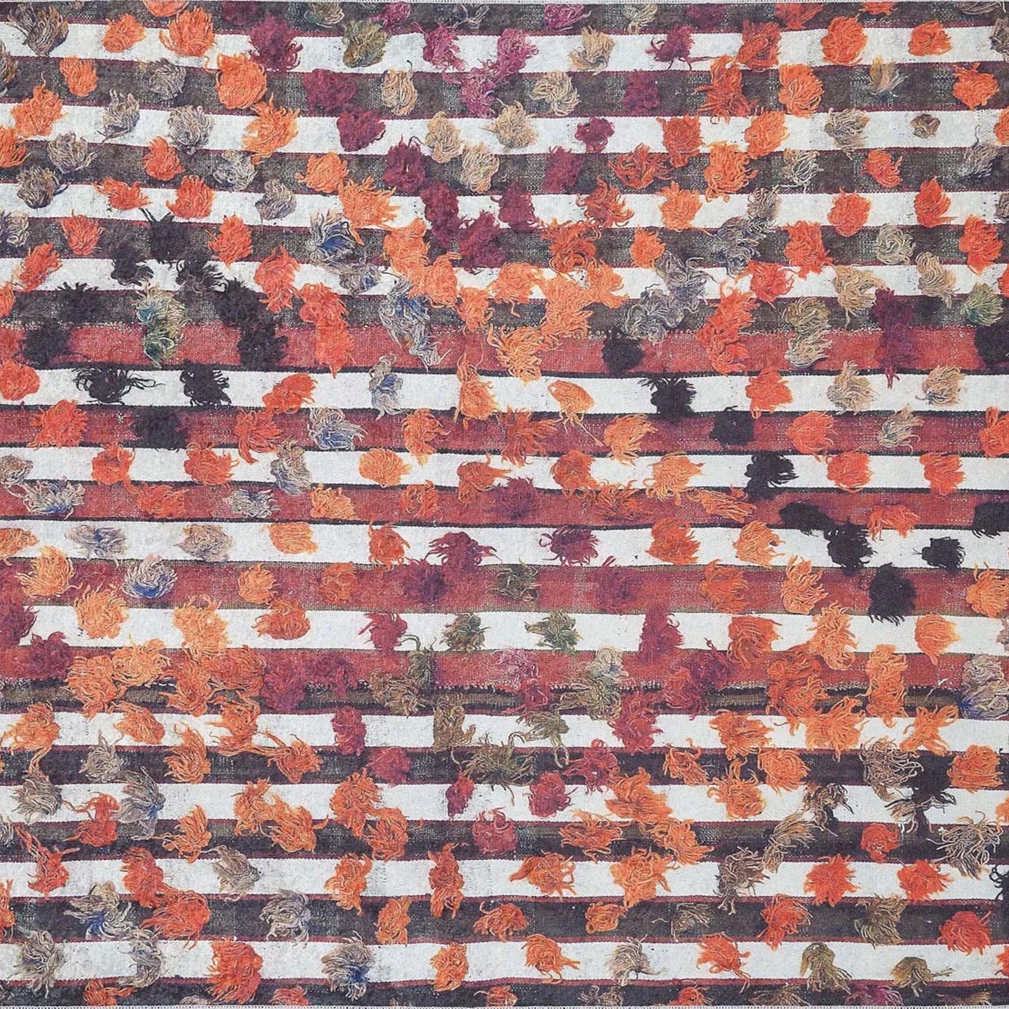 Orangi Turkish Checkered Pom Poms Orange Black Rug