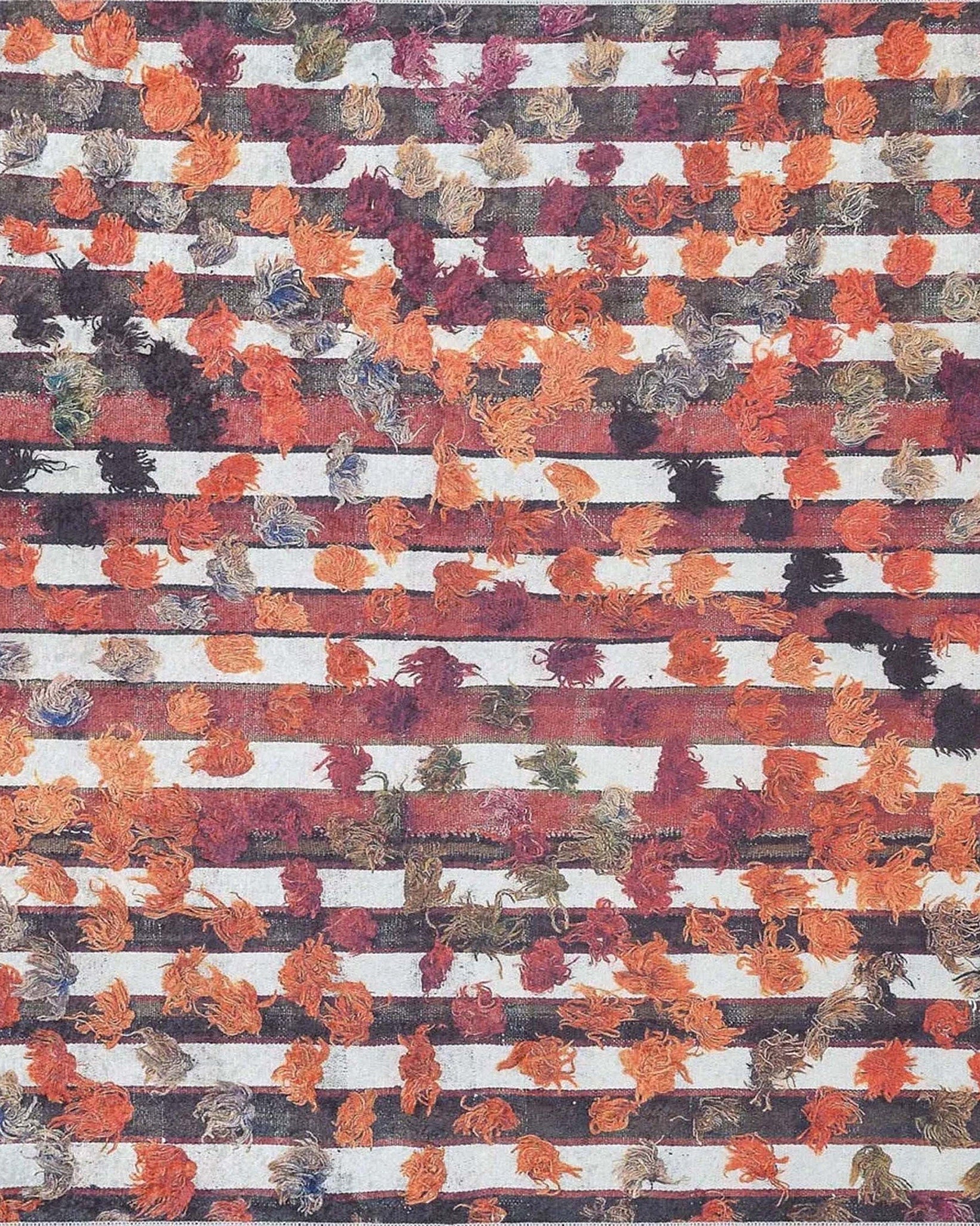 Orangi Turkish Checkered Pom Poms Orange Black Rug