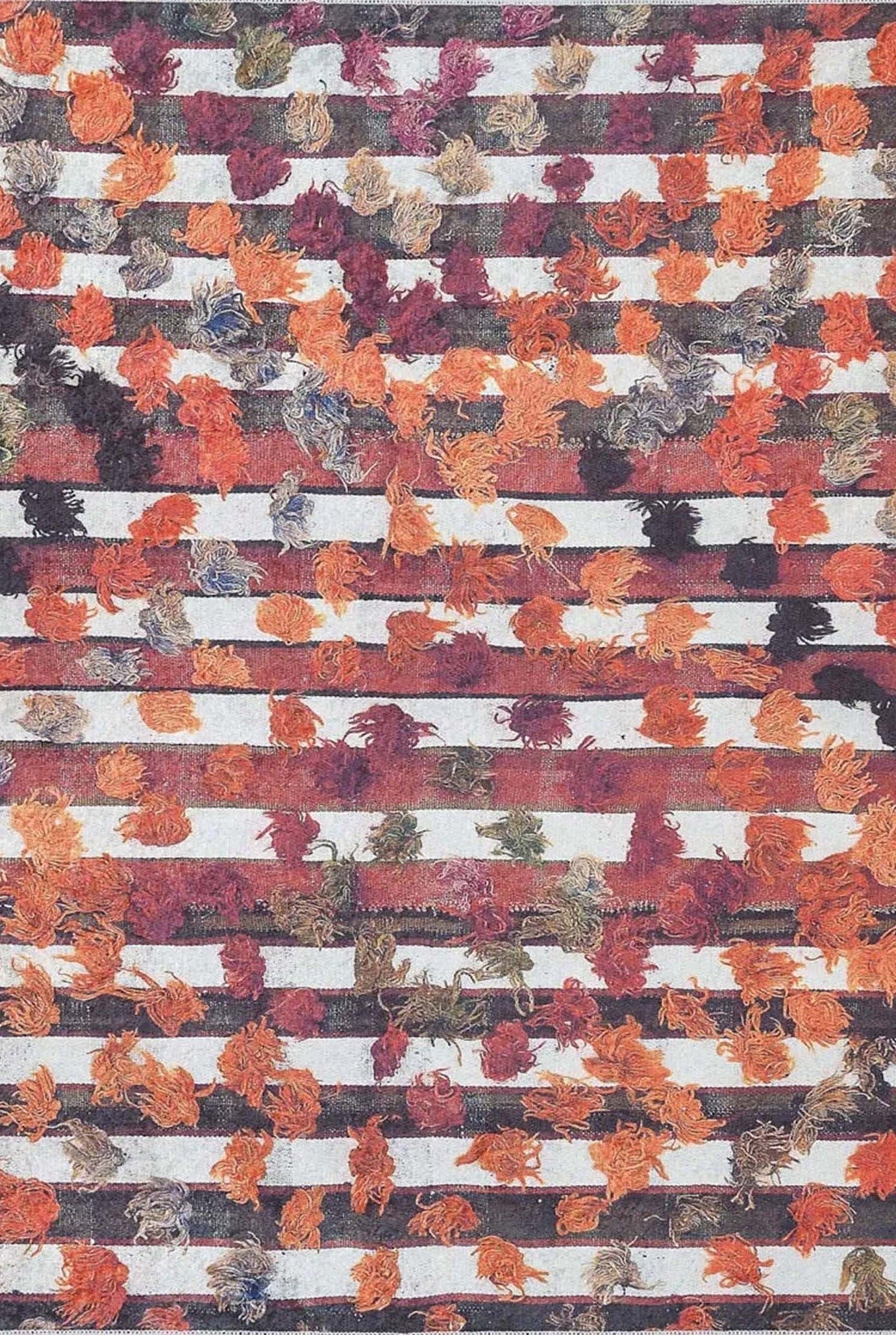 Orangi Turkish Checkered Pom Poms Orange Black Rug