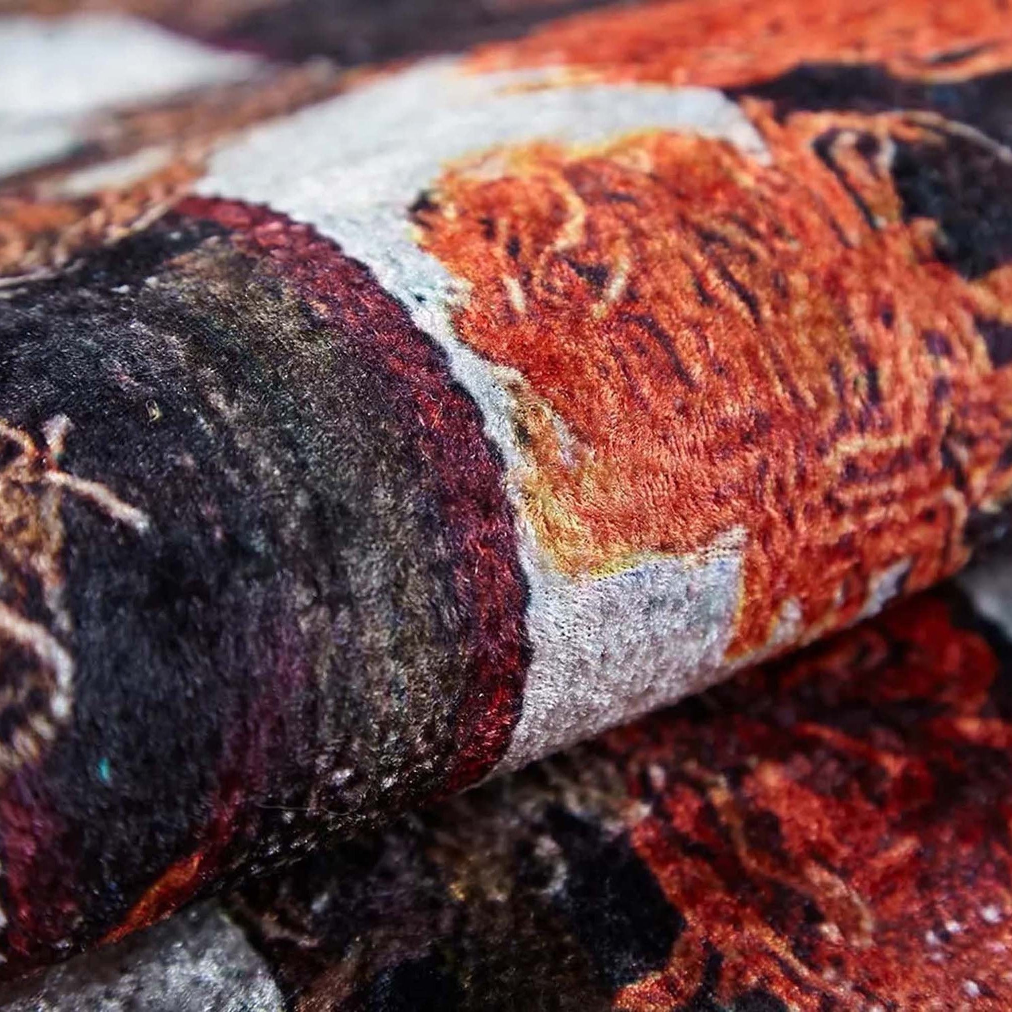 Orangi Turkish Checkered Pom Poms Orange Black Rug