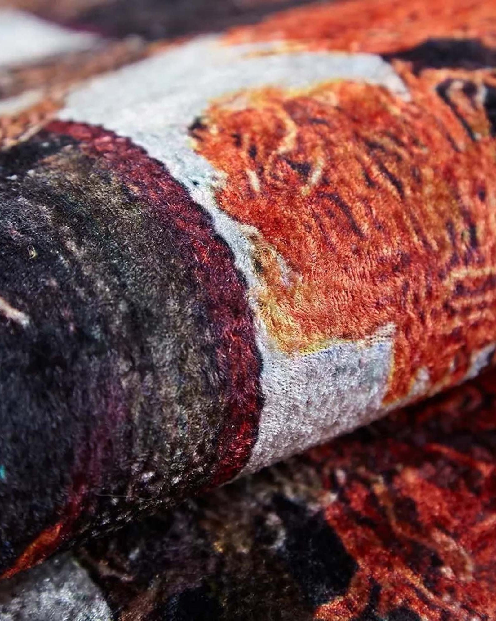 Orangi Turkish Checkered Pom Poms Orange Black Rug