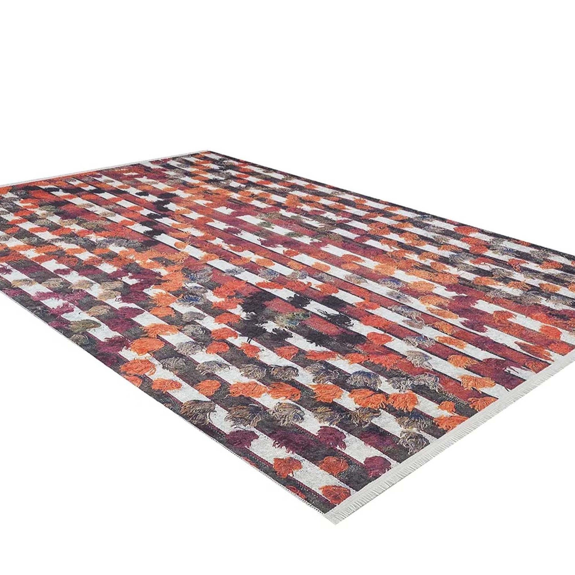 Orangi Turkish Checkered Pom Poms Orange Black Rug