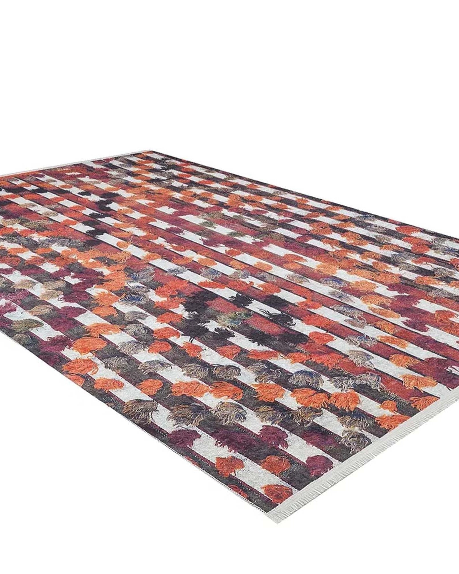 Orangi Turkish Checkered Pom Poms Orange Black Rug