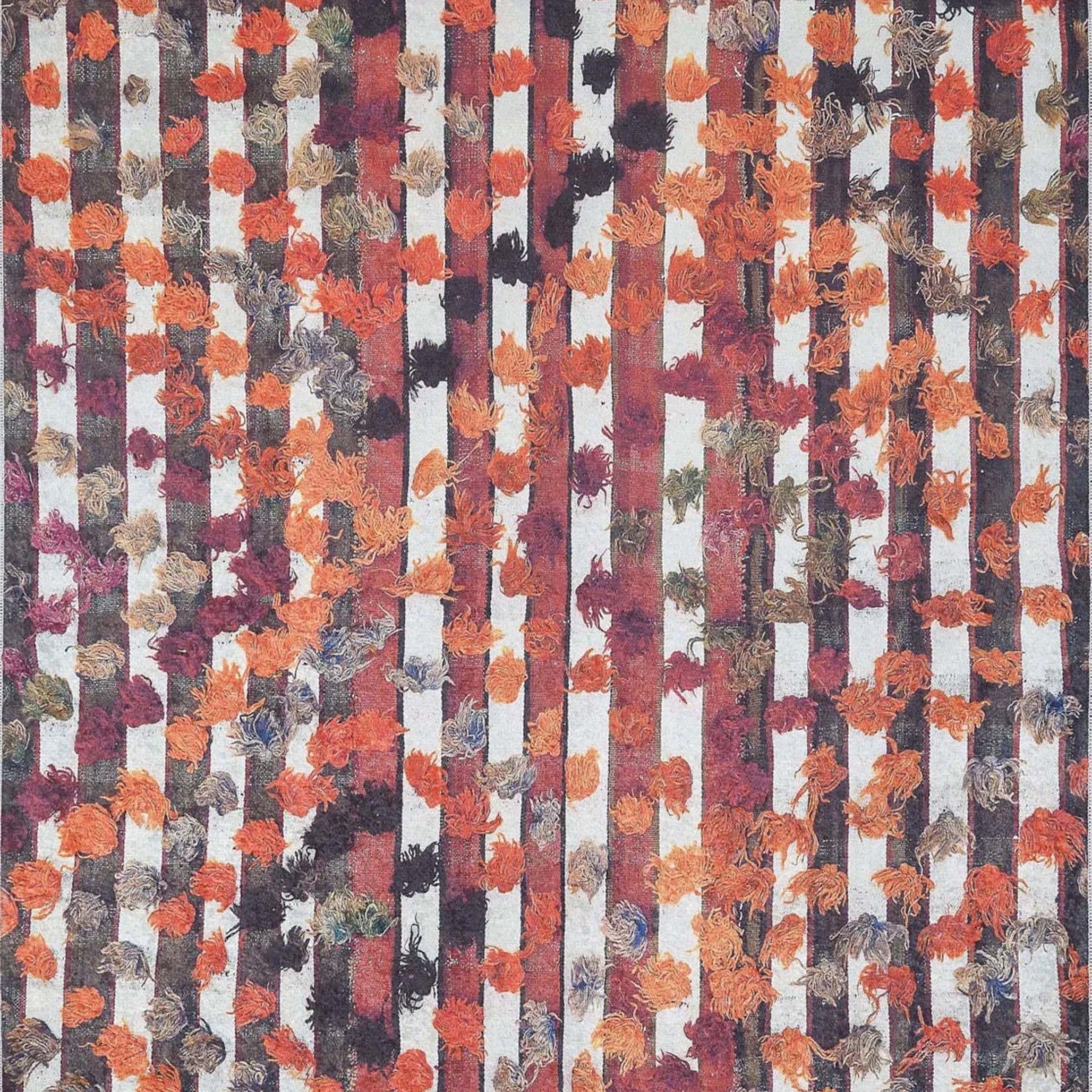 Orangi Turkish Checkered Pom Poms Orange Black Rug