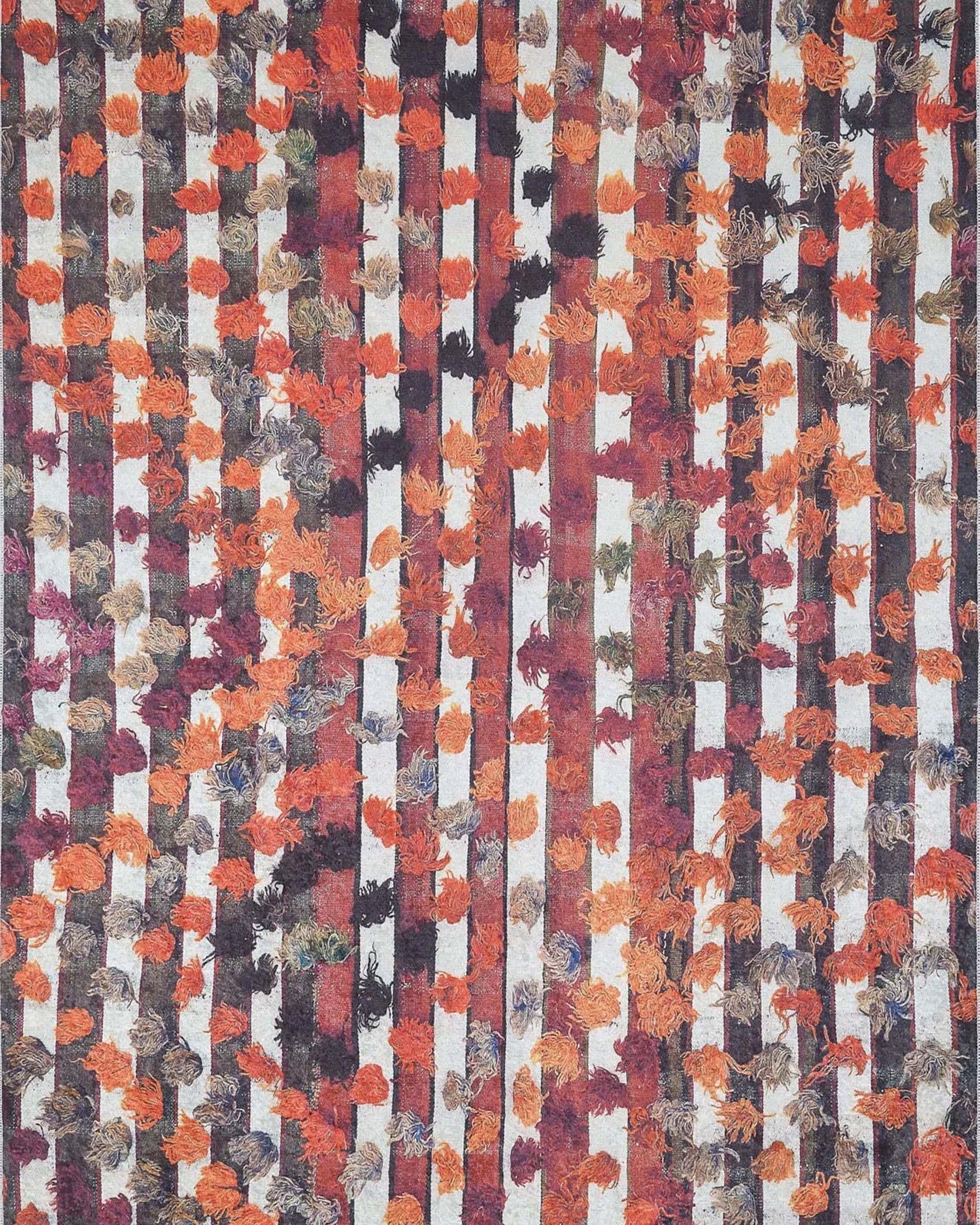 Orangi Turkish Checkered Pom Poms Orange Black Rug