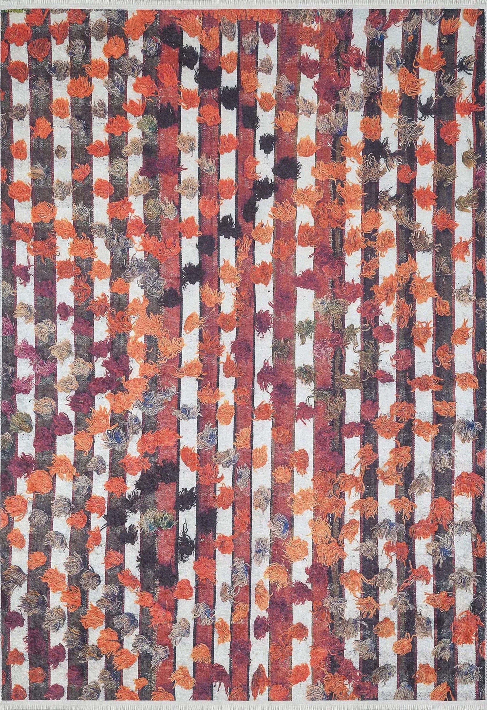 Orangi Turkish Checkered Pom Poms Orange Black Rug
