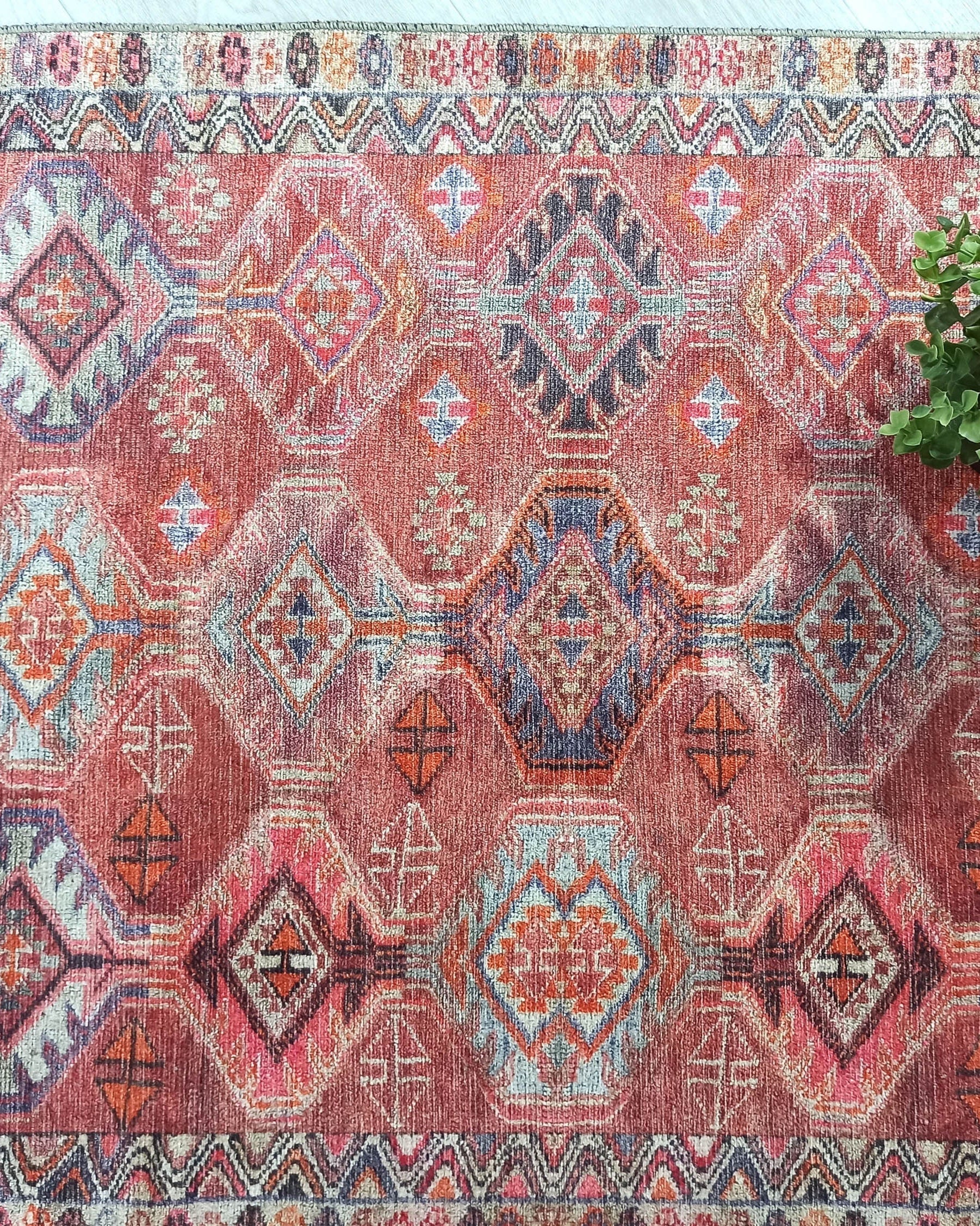 Kaki Rug Turkish Vintage Terracotta Red Orange Pink Rug