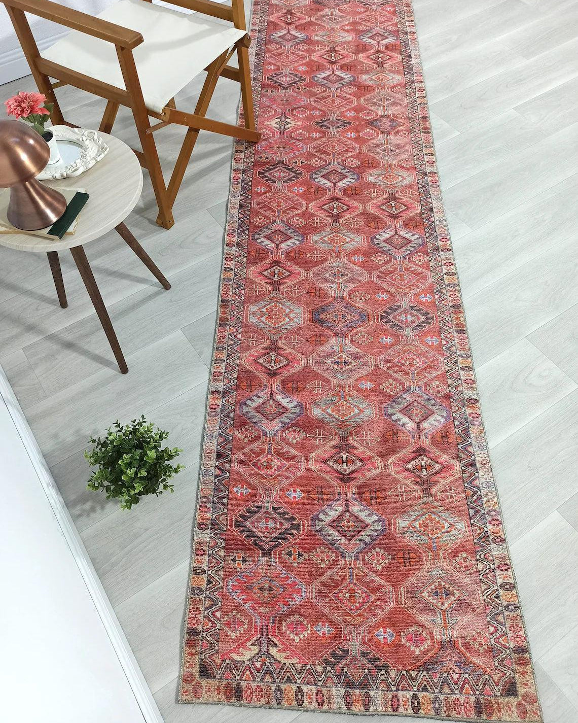 Kaki Rug Turkish Vintage Terracotta Red Orange Pink Rug