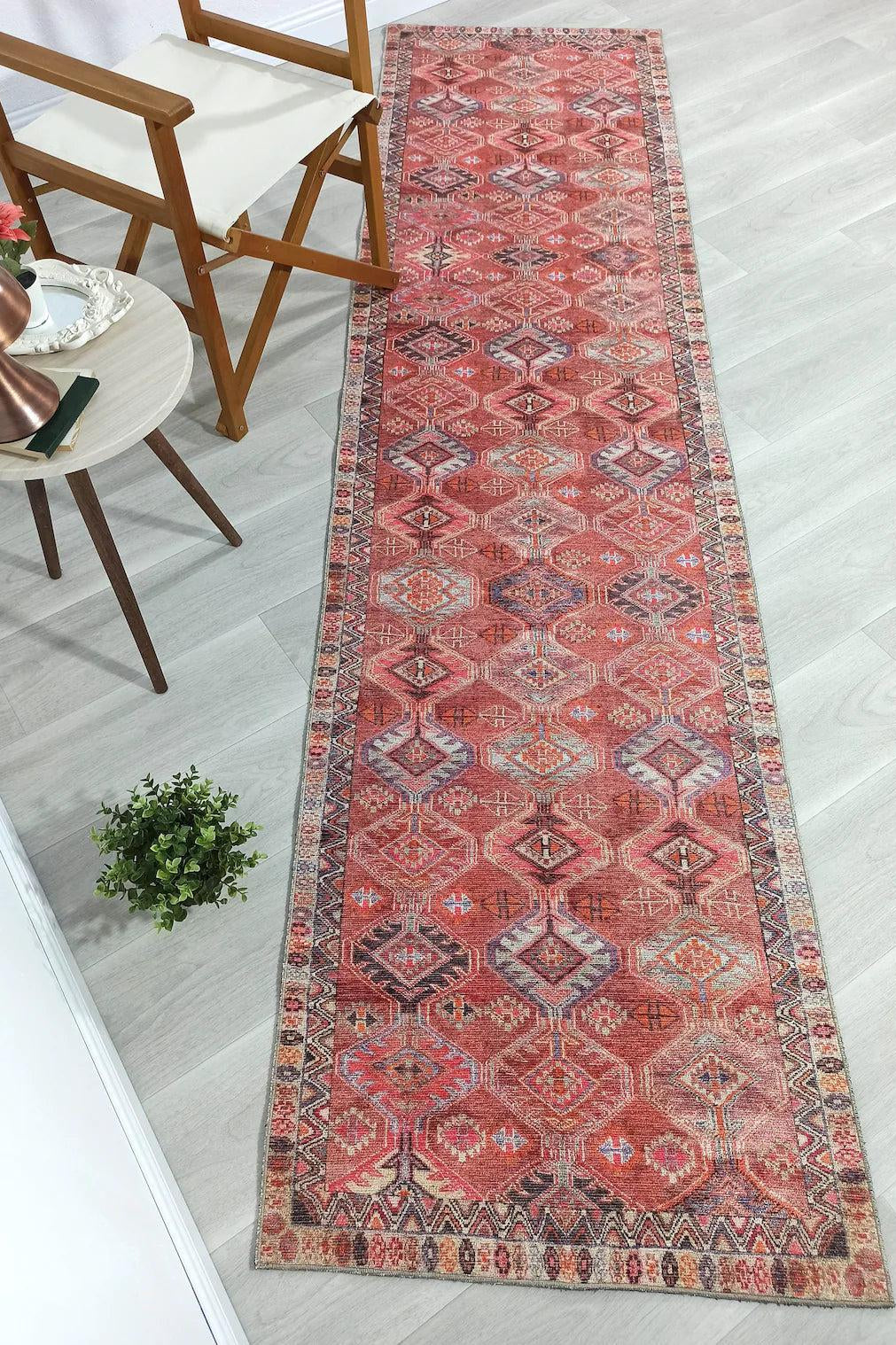 Kaki Rug Turkish Vintage Terracotta Red Orange Pink Rug