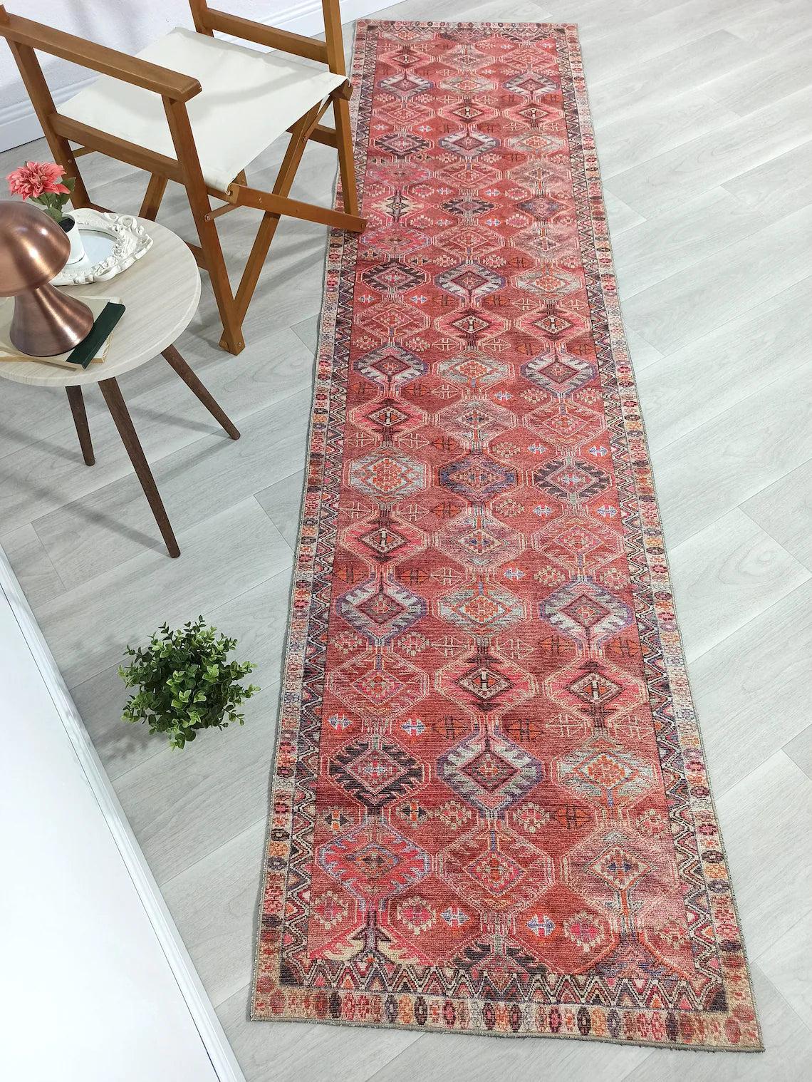 Kaki Rug Turkish Vintage Terracotta Red Orange Pink Rug