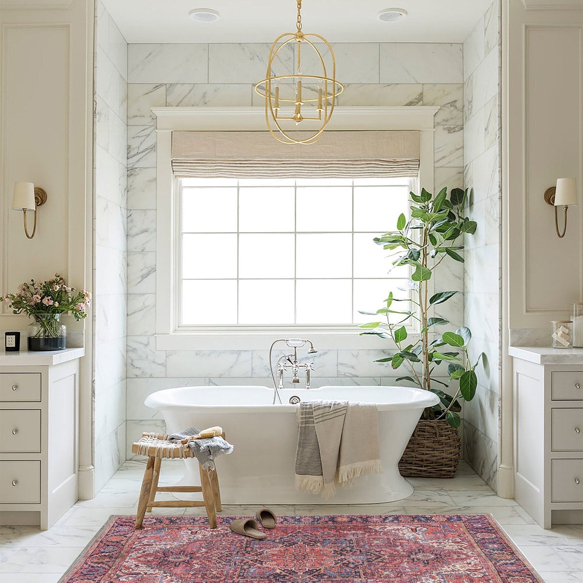 Ounya Turkish Red Terracotta Beige Kilim Rug