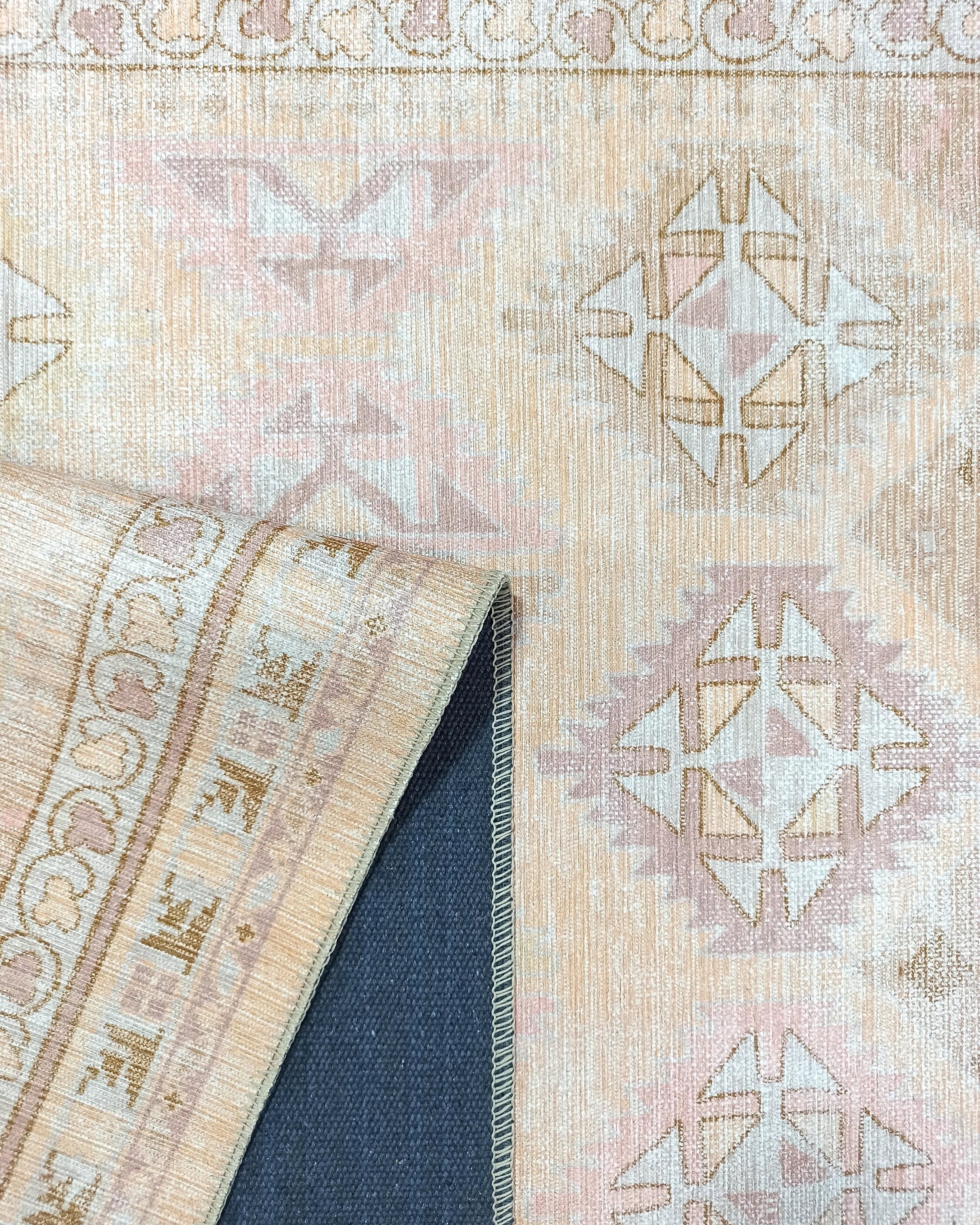 Raisanna Pale Brown Beige Herki Vintage Rug