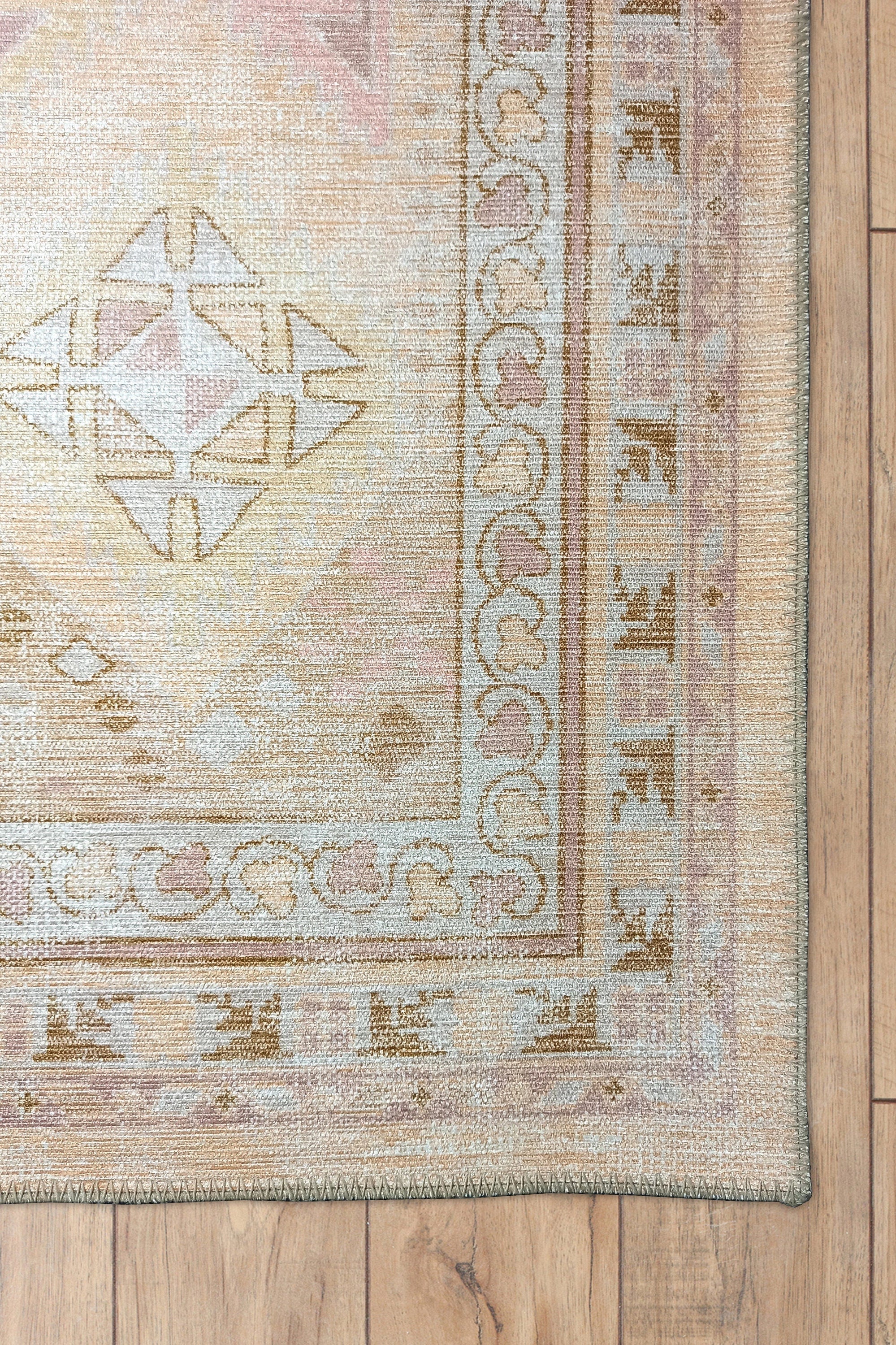 Raisanna Pale Brown Beige Herki Vintage Rug
