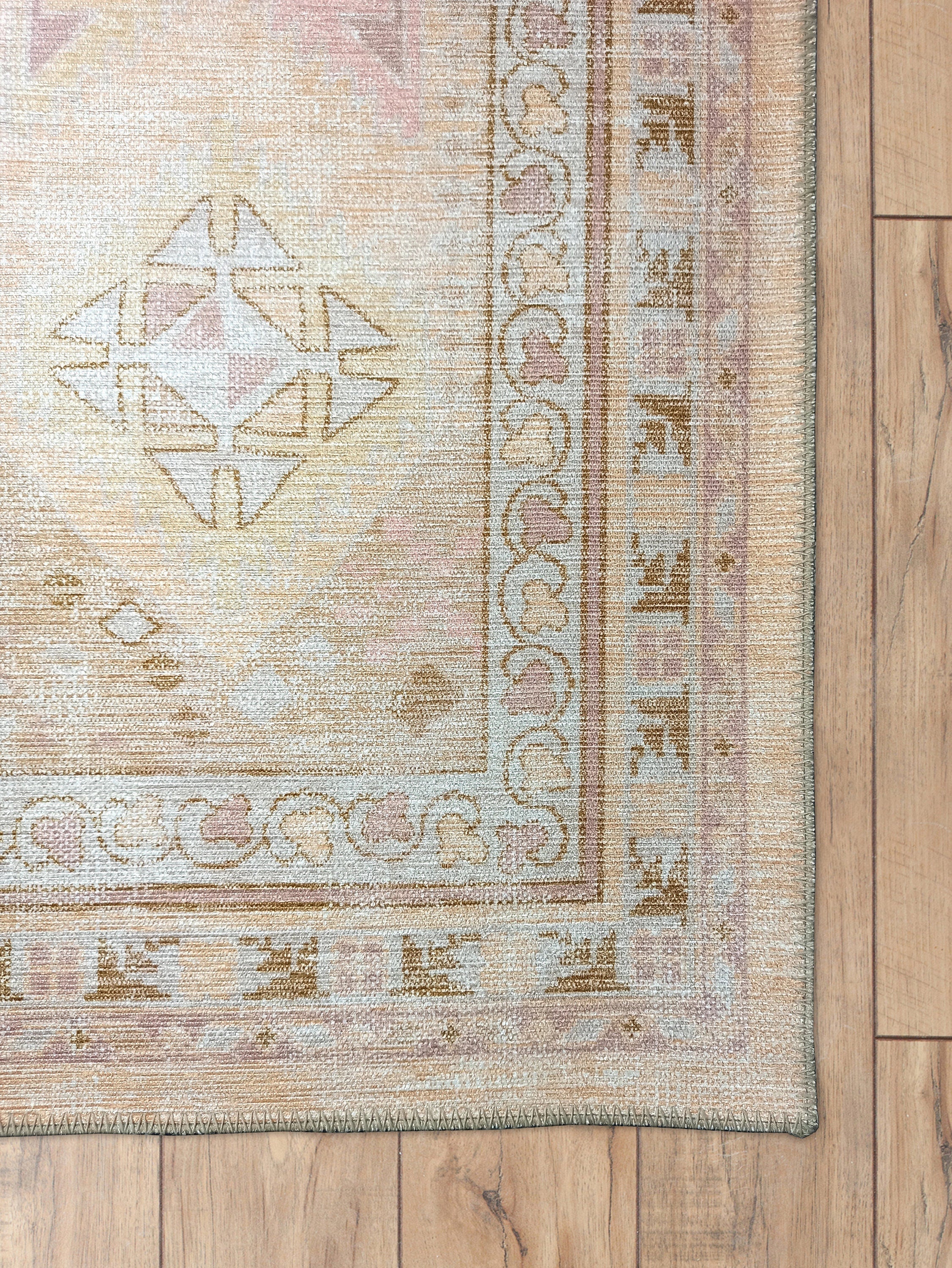 Raisanna Pale Brown Beige Herki Vintage Rug