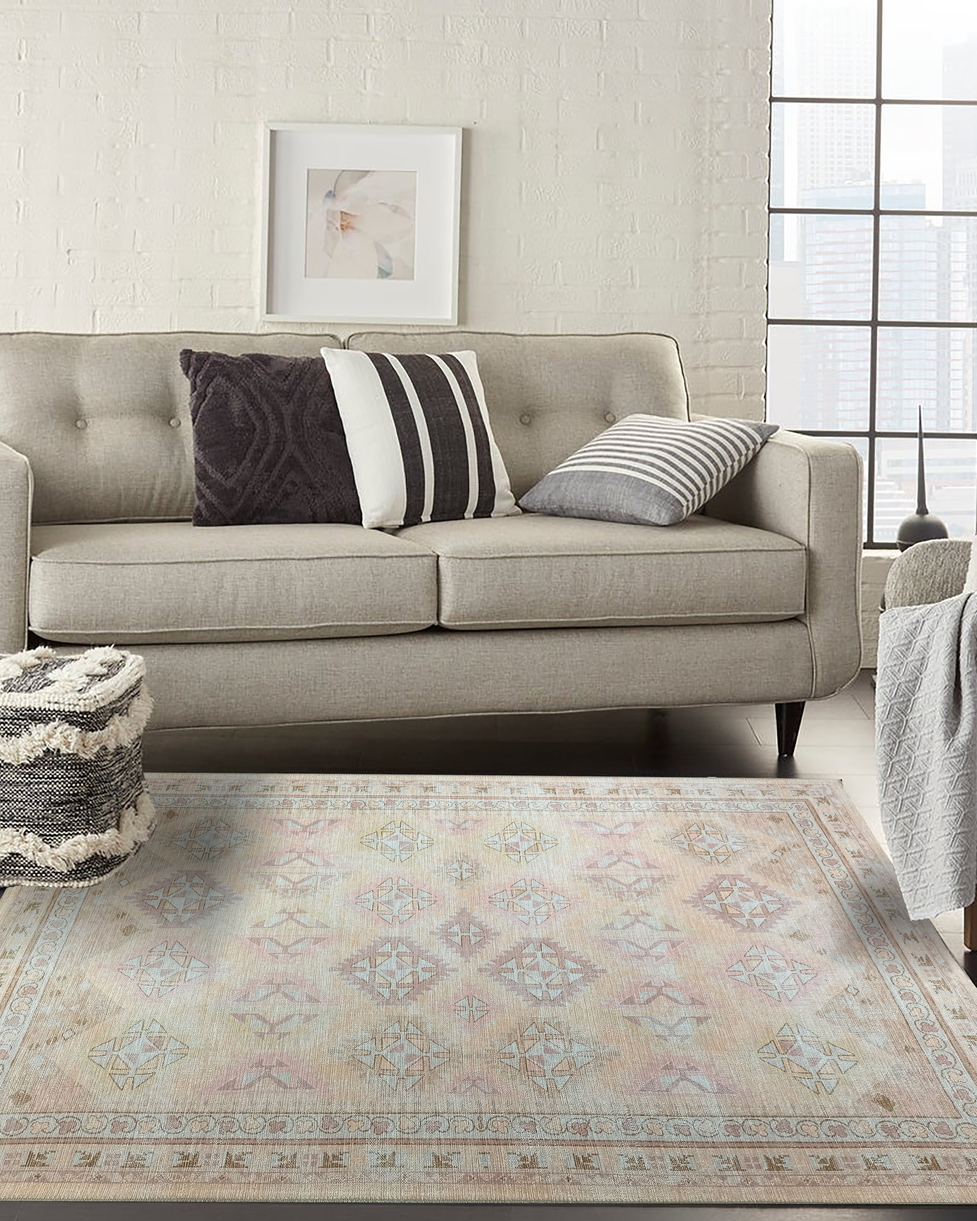 Raisanna Pale Brown Beige Herki Vintage Rug