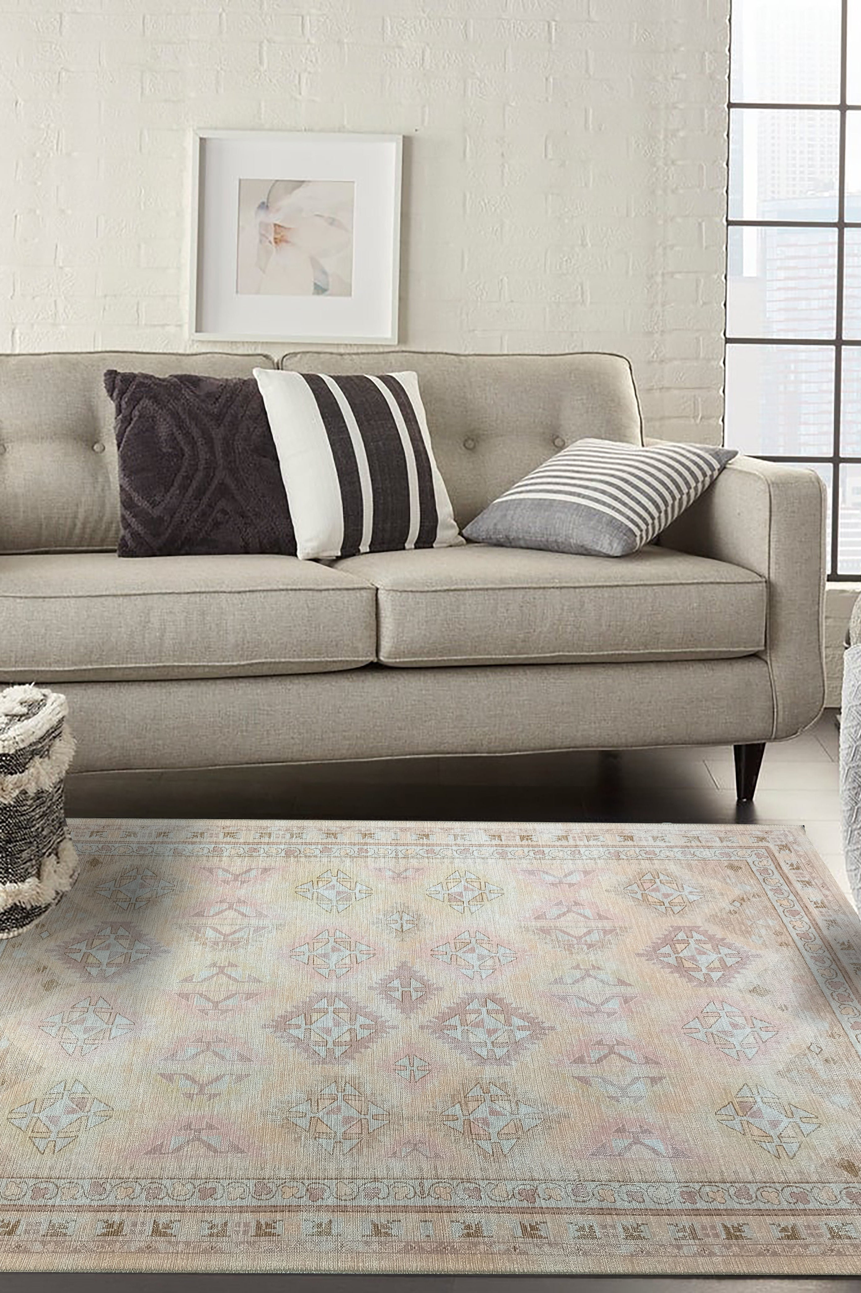 Raisanna Pale Brown Beige Herki Vintage Rug