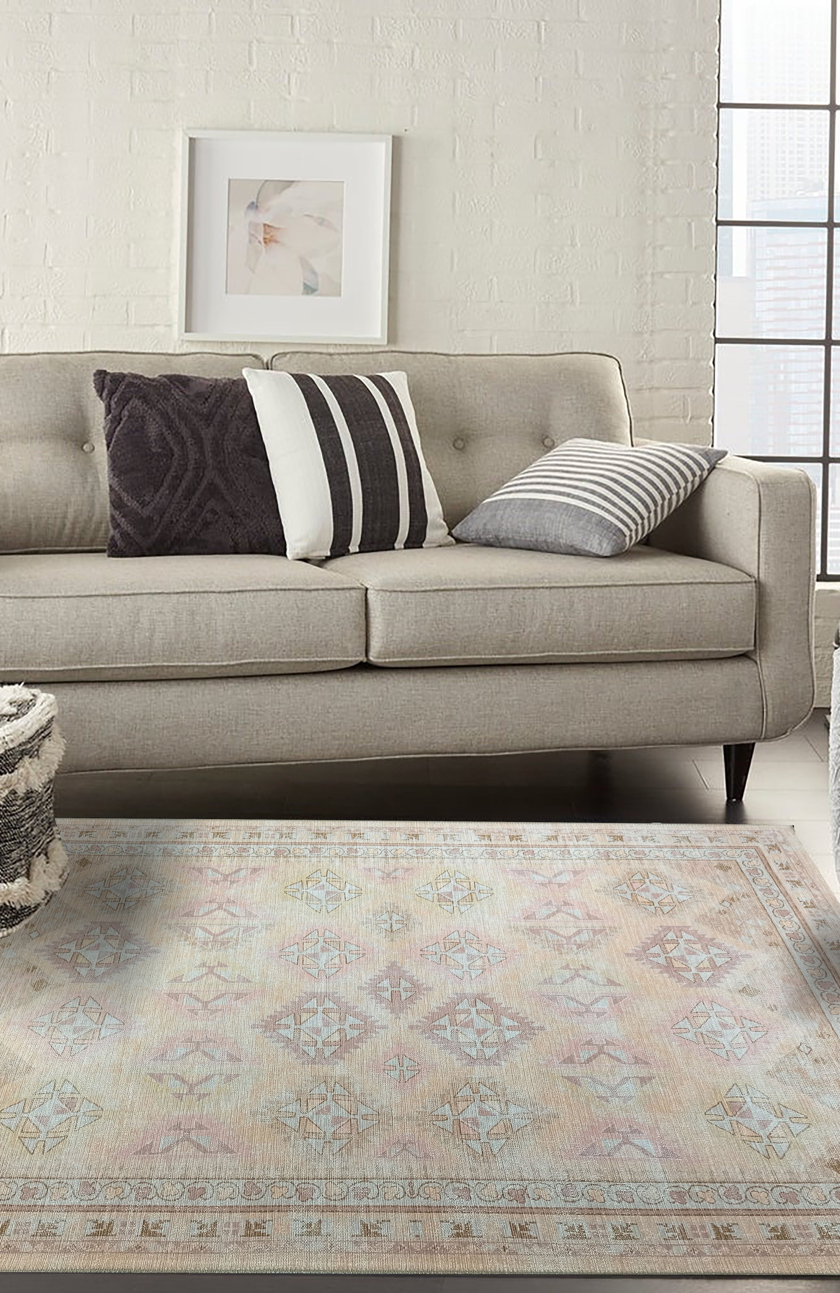 Raisanna Pale Brown Beige Herki Vintage Rug