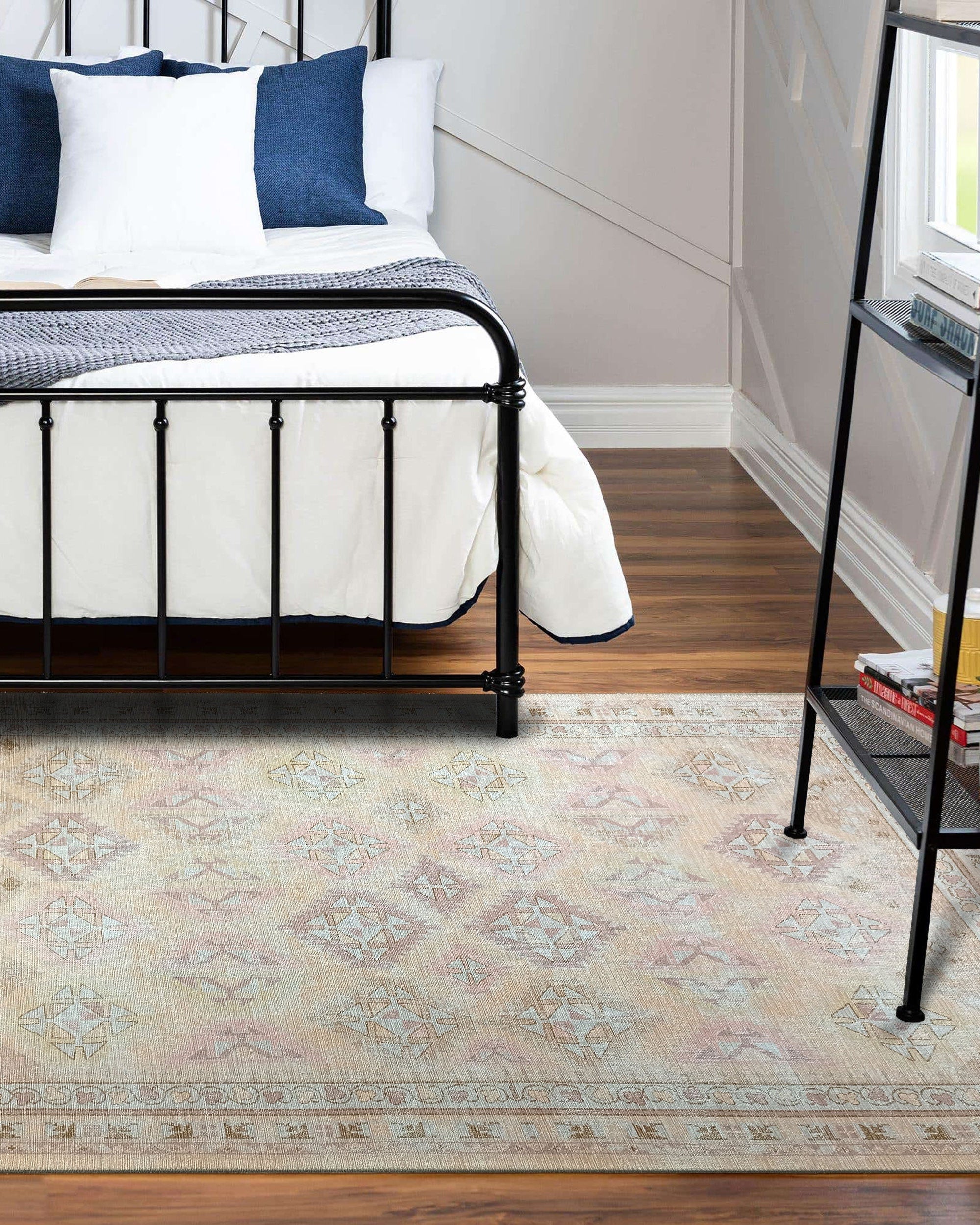 Raisanna Pale Brown Beige Herki Vintage Rug